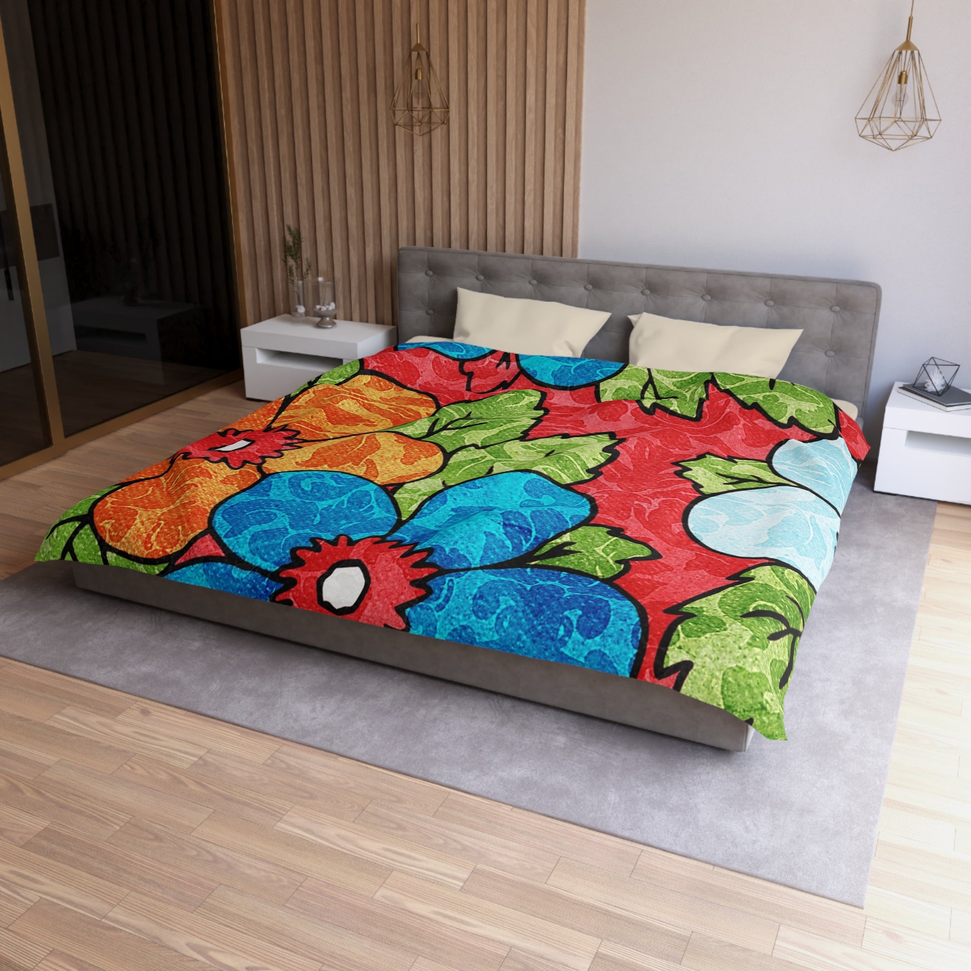 Groovy Red Floral Kl Microfiber Duvet Cover, Artsulli - Art is Long, Life is Short, Home Decor, , , , , , , 