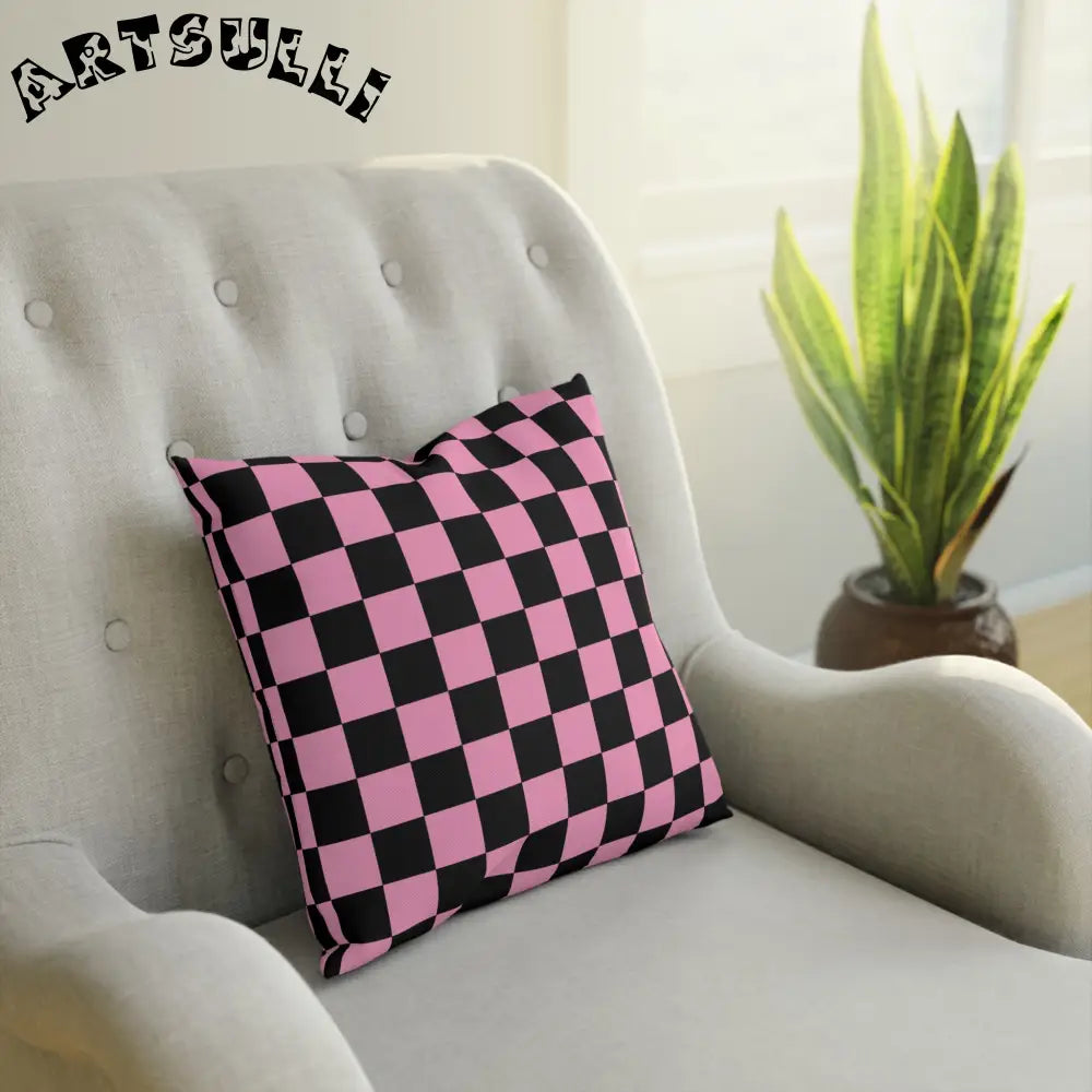 JAKKOUTTHEBXX Checkerboard Black and Pink Cushion JAKKOUTTHEBXX