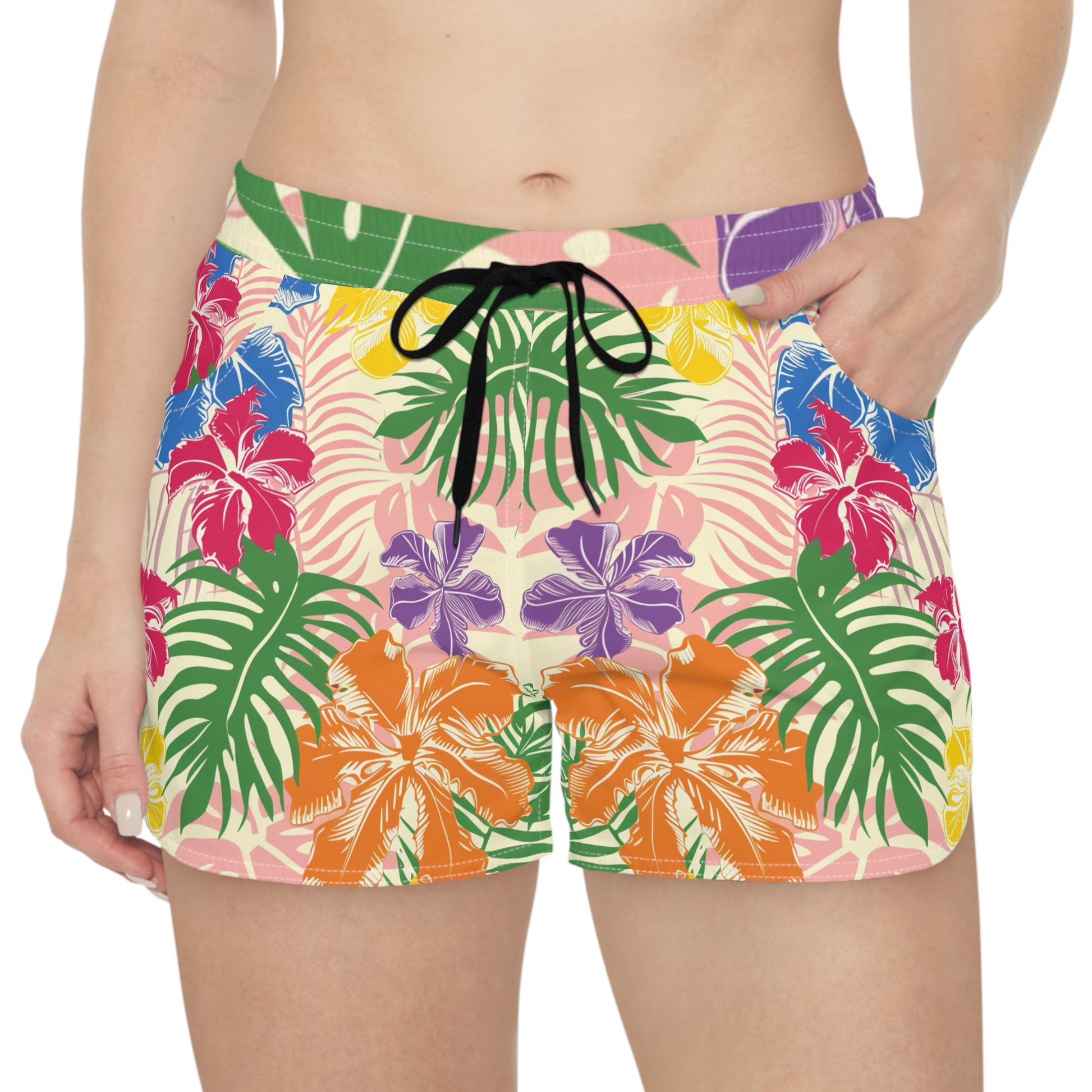 Blooming Tropical Flowers Women's Casual Shorts (AOP), Artsulli - Art is Long, Life is Short, All Over Prints, , , , , , , 