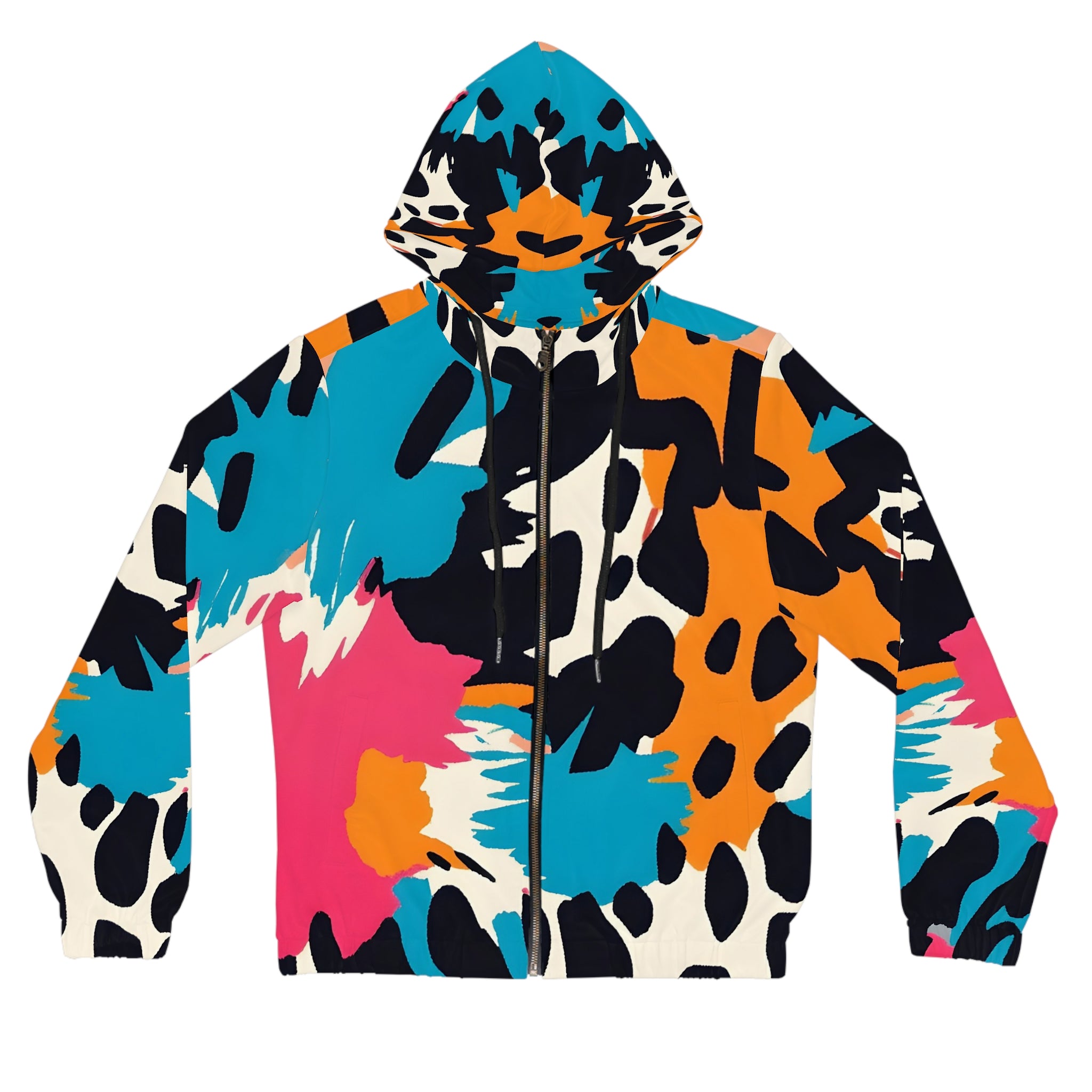 Wild Brush Strokes x Animal Print Multi-Color Women’s Full-Zip Hoodie (AOP), Artsulli - Art is Long, Life is Short, All Over Prints, Size, XS, Color, Black, , , 33973371538038436873