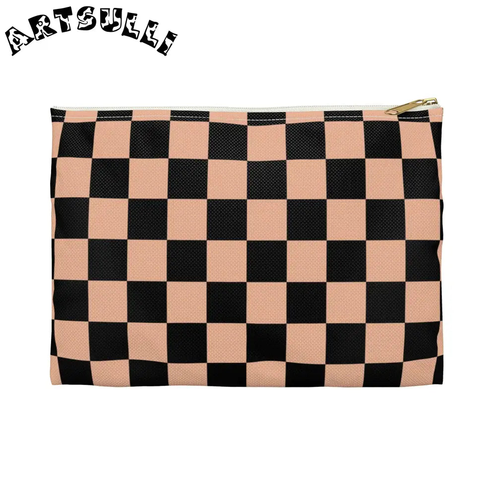 JAKKOUTTHEBXX Checkerboard Soft Orange and Black Accessory Pouch