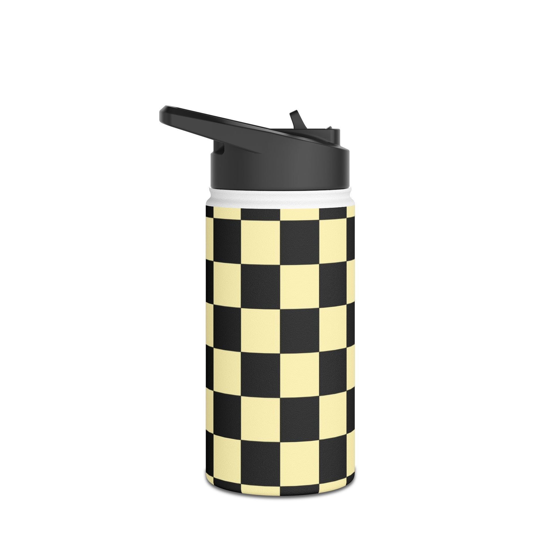 Checkerboard Black and Yellow Stainless Steel Water Bottle, Standard Lid, Artsulli - Art is Long, Life is Short, Mug, , , , , , , 