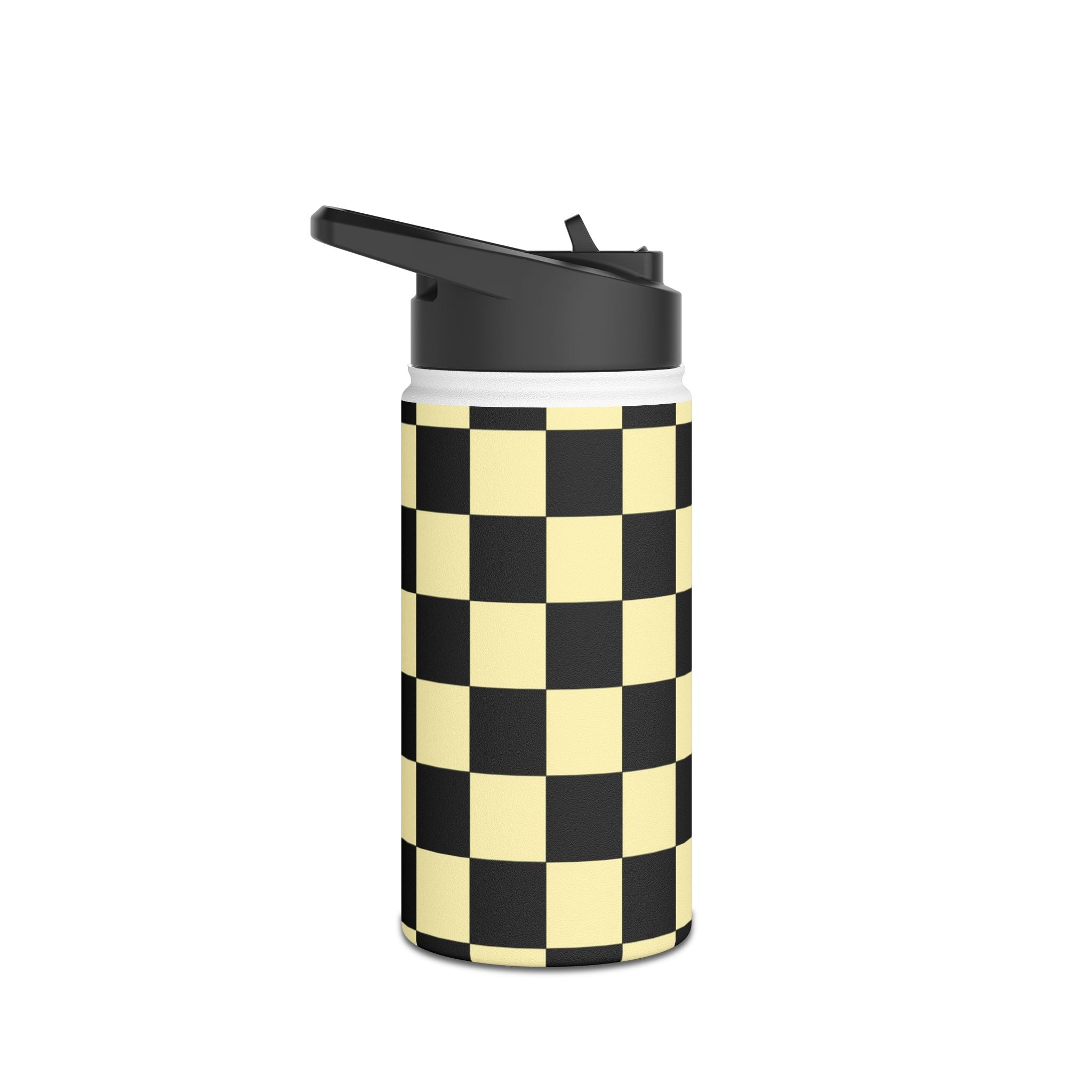 Checkerboard Black and Yellow Stainless Steel Water Bottle, Standard Lid, Artsulli - Art is Long, Life is Short, Mug, , , , , , , 