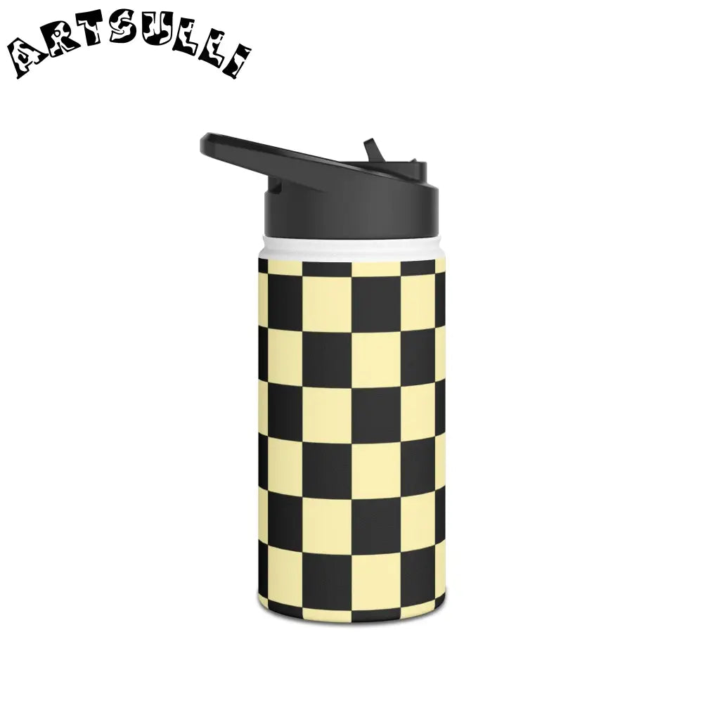 JAKKOUTTHEBXX Checkerboard Black and Yellow Stainless Steel Water