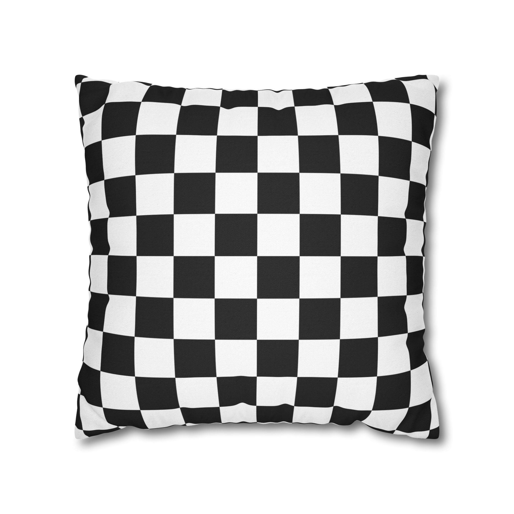 Checkerboard Black and White Spun Polyester Square Pillowcase, Artsulli - Art is Long, Life is Short, Home Decor, Size, 18" × 18", , , , , 24594559346432