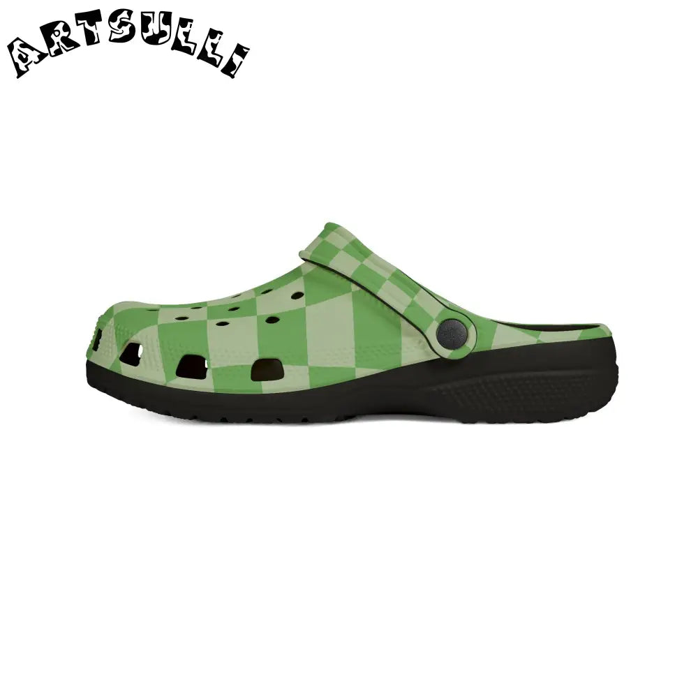 JAKKOUTTHEBXX Checkerboard Green EVA Foam Rubber Shoes (AOP)