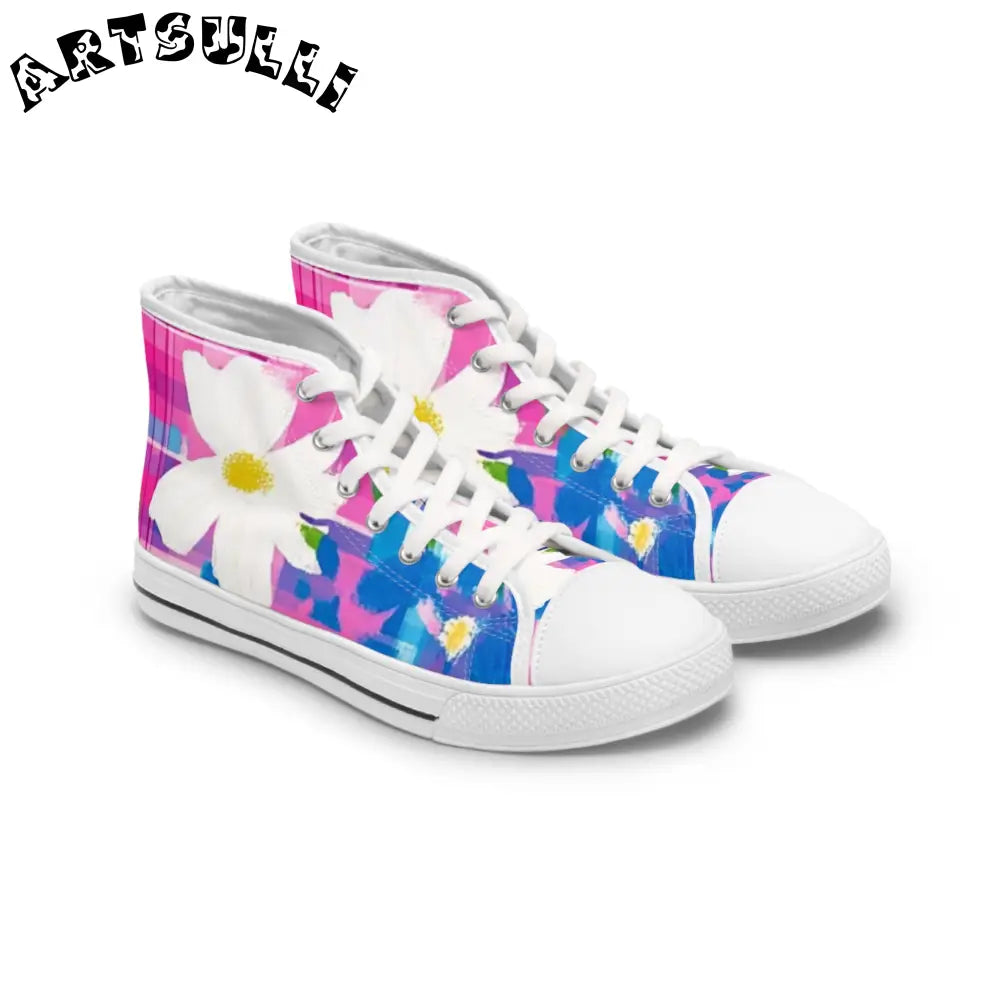 JAKKOUTTHEBXX Plaid Garden Pink and Purple Women’s High Top Sneakers