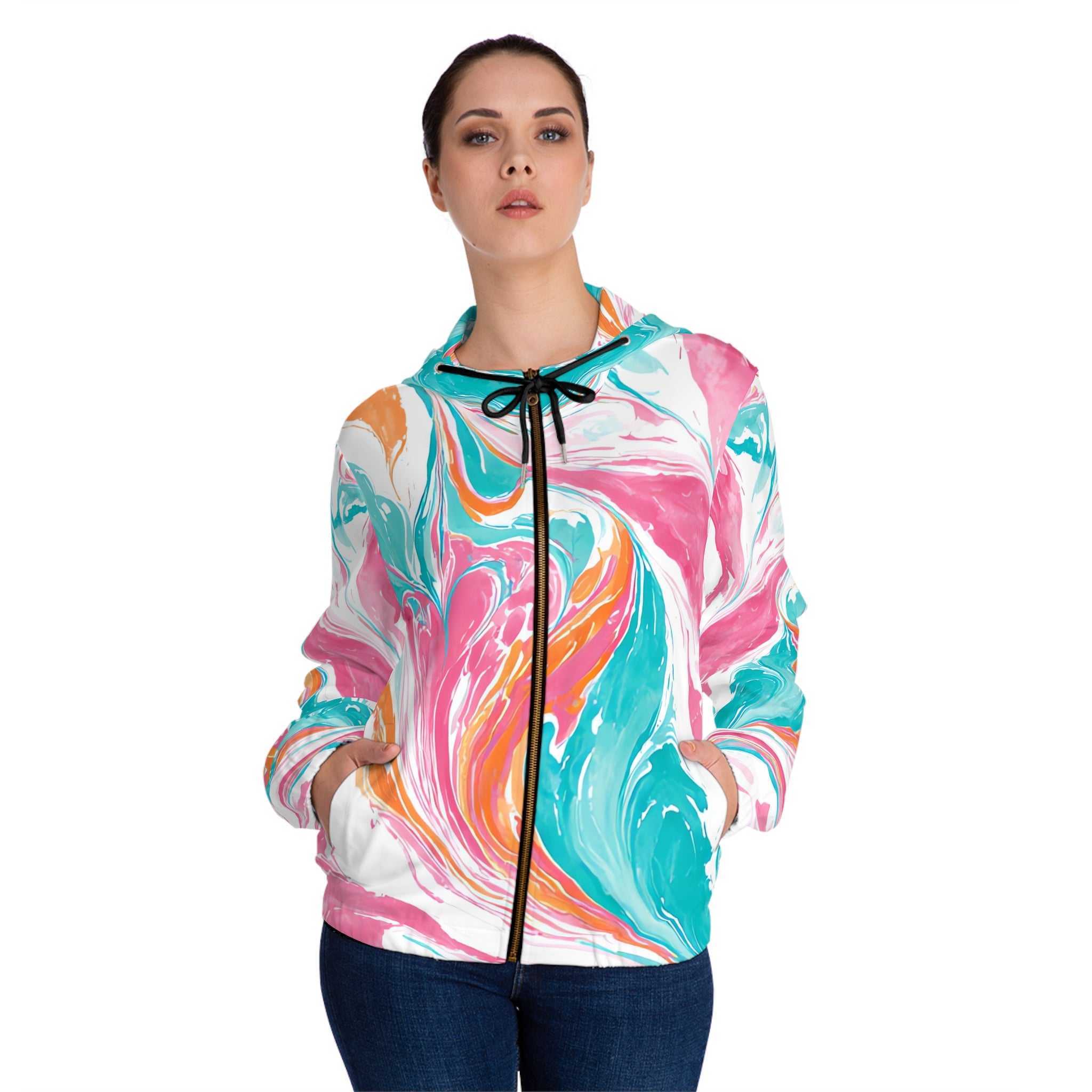 Liquid Pastel Spill Multi-Color Women’s Full-Zip Hoodie (AOP), Artsulli - Art is Long, Life is Short, All Over Prints, , , , , , , 