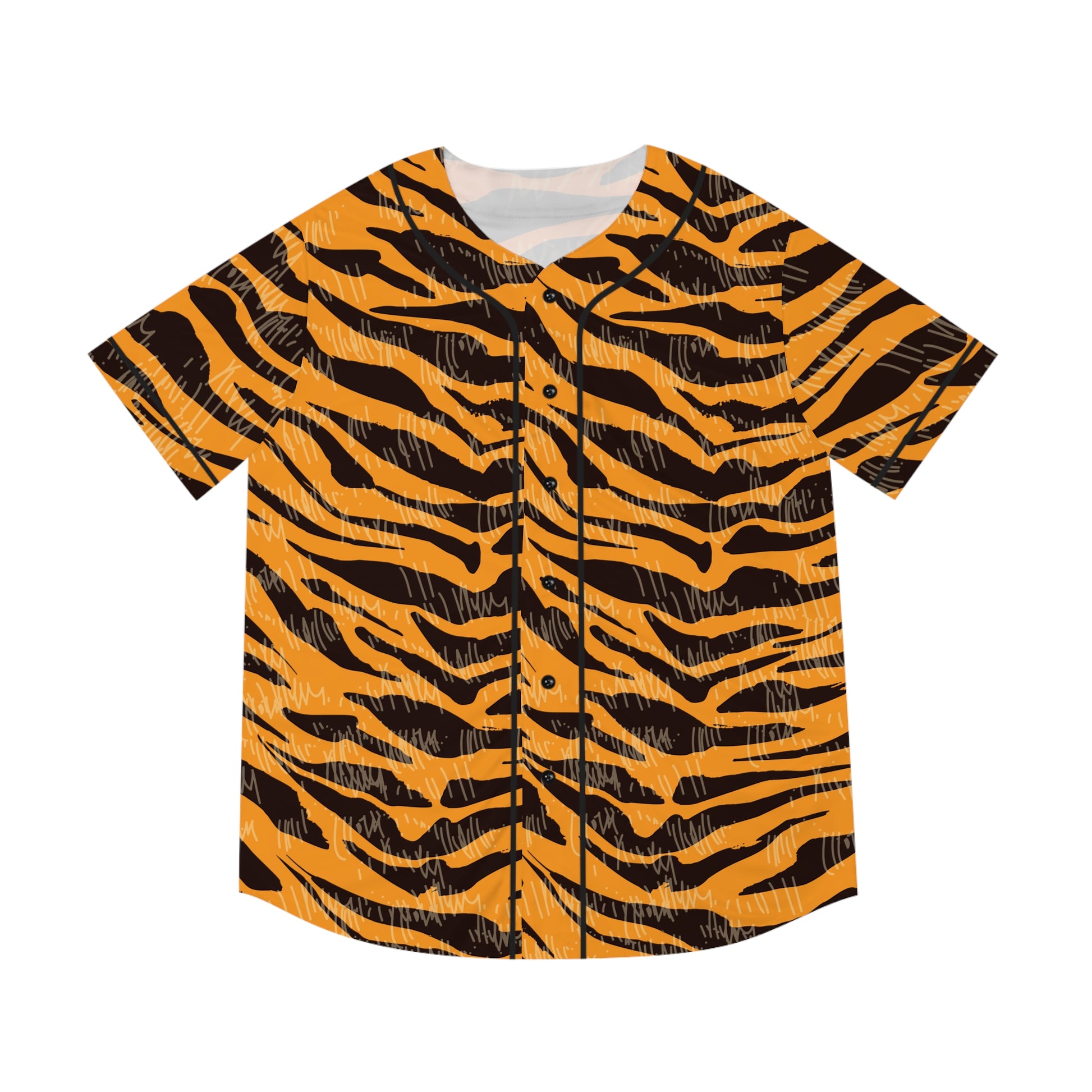Tiger Scratches Orange & Black Men's Baseball Jersey (AOP), Artsulli - Art is Long, Life is Short, All Over Prints, Size, XS, Color, Black, , , 12978559964392