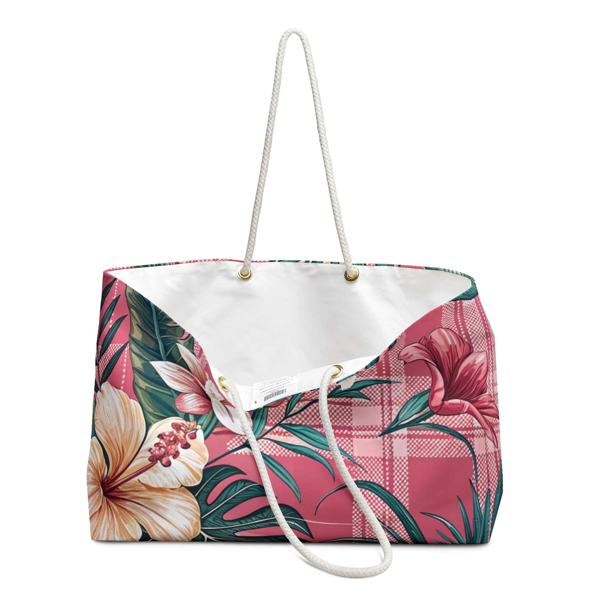 Plaid x Floral Pink Weekender Bag, Artsulli - Art is Long, Life is Short, Bags, , , , , , , 