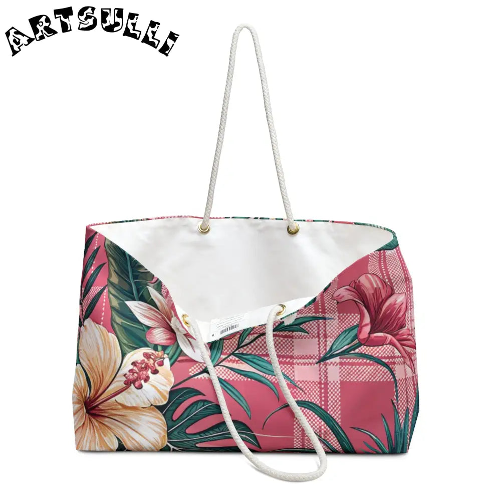 JAKKOUTTHEBXX Plaid x Floral Pink Weekender Bag JAKKOUTTHEBXX