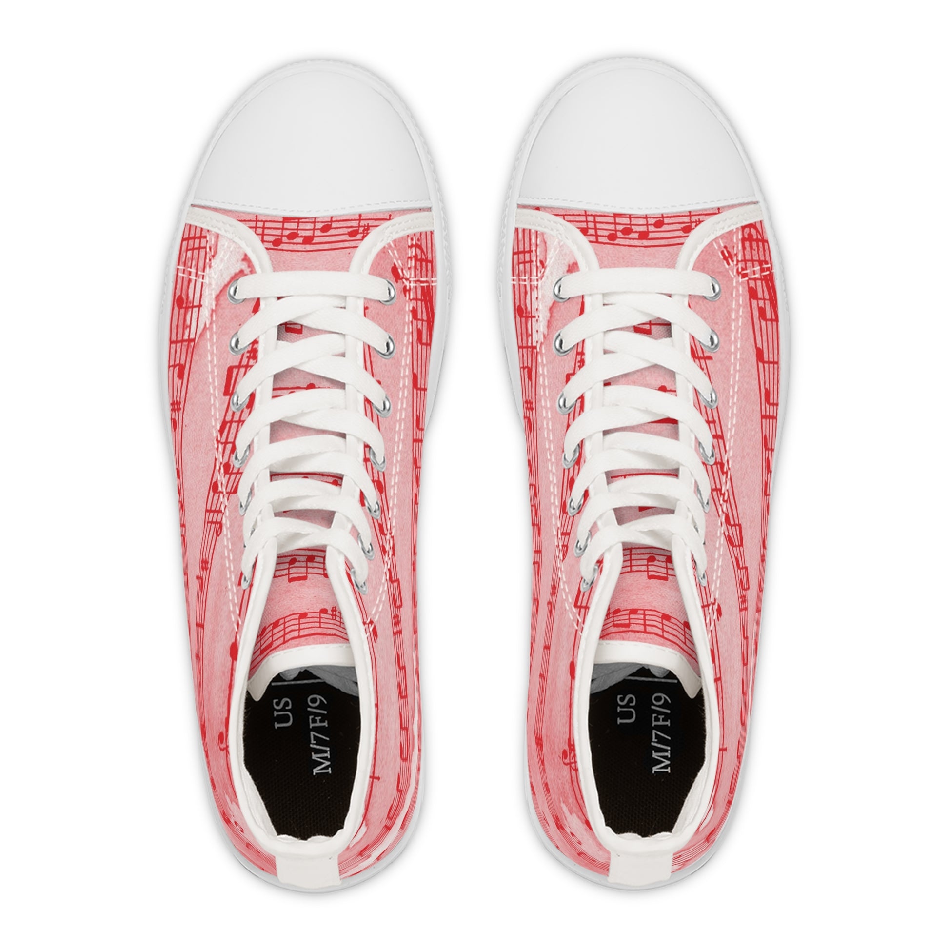 Drip Spill Type Beat Sheet Music Red Women's High Top Sneakers, Artsulli - Art is Long, Life is Short, Shoes, , , , , , , 