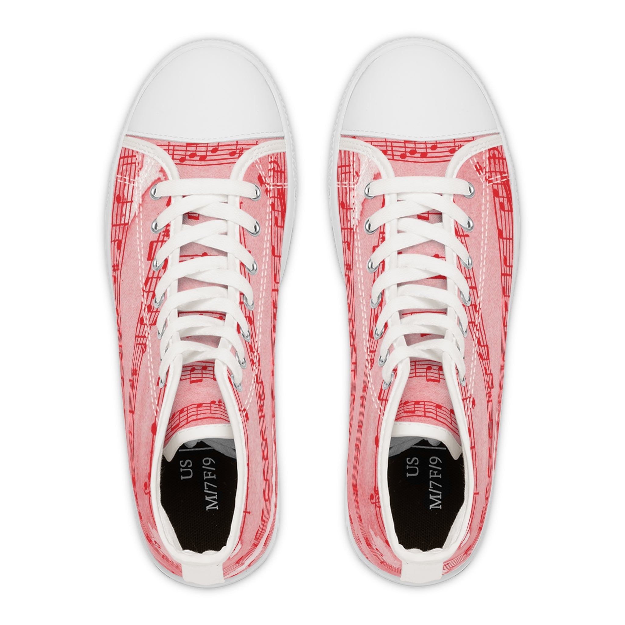 Drip Spill Type Beat Sheet Music Red Women's High Top Sneakers, Artsulli - Art is Long, Life is Short, Shoes, , , , , , , 