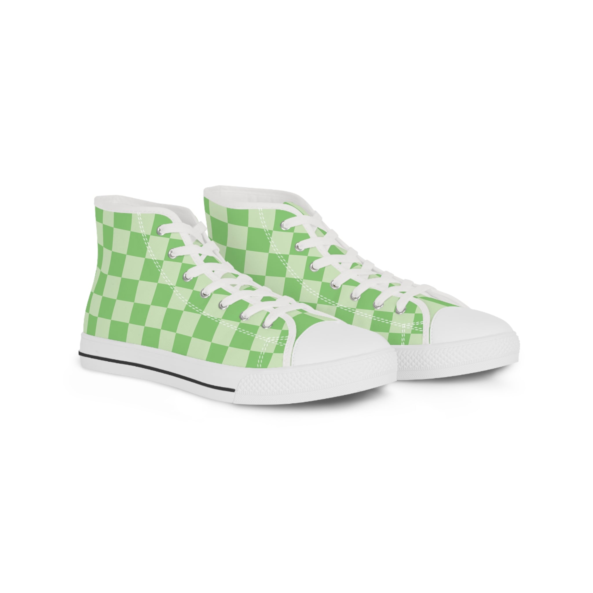 Checkerboard Green Men's High Top Sneakers, Artsulli - Art is Long, Life is Short, Shoes, Size, US 5, Color, White sole, , , 27991616503127237046