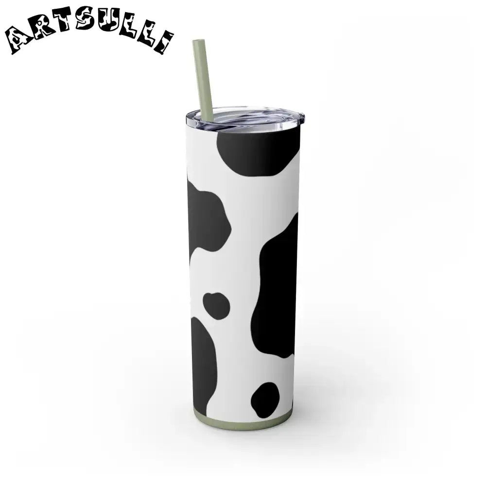 JAKKOUTTHEBXX White cow print skinny tumbler with clear lid