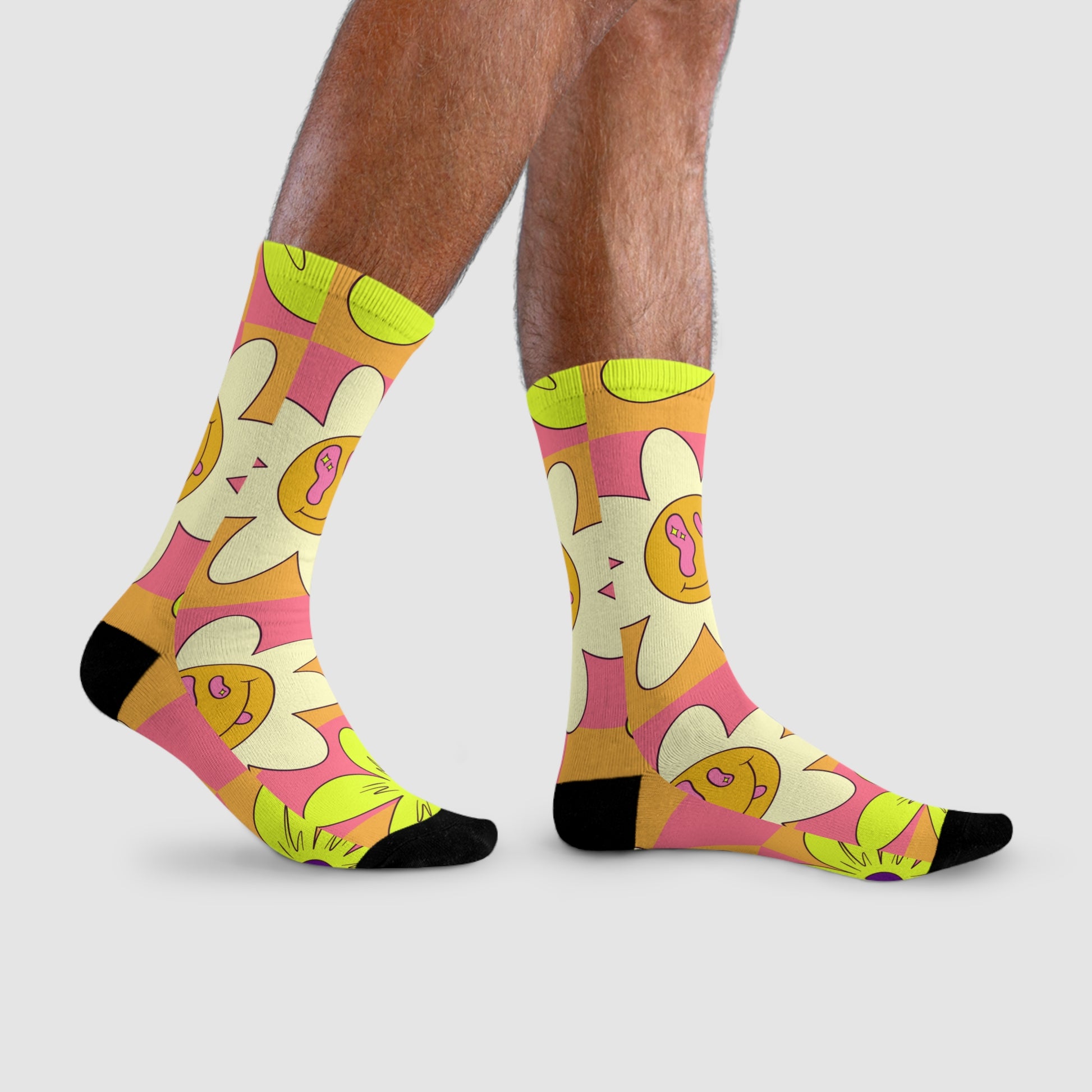 Trippy Sour Face Rave Sublimation Crew Socks (EU), Artsulli - Art is Long, Life is Short, All Over Prints, , , , , , , 