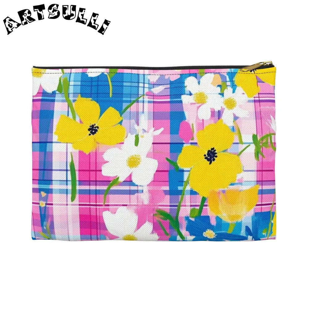 JAKKOUTTHEBXX Plaid Garden Pink and Purple Accessory Pouch