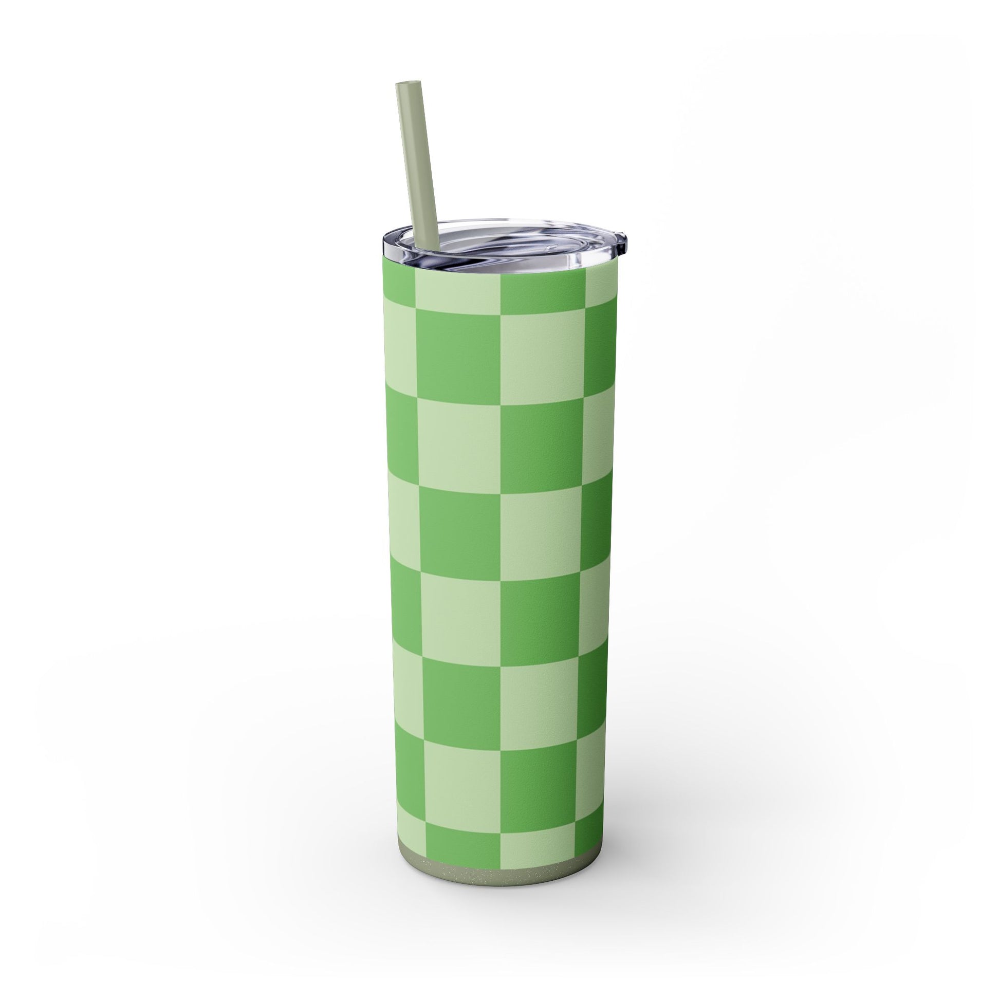Checkerboard Green Skinny Tumbler with Straw, 20oz, Artsulli - Art is Long, Life is Short, Mug, , , , , , , 