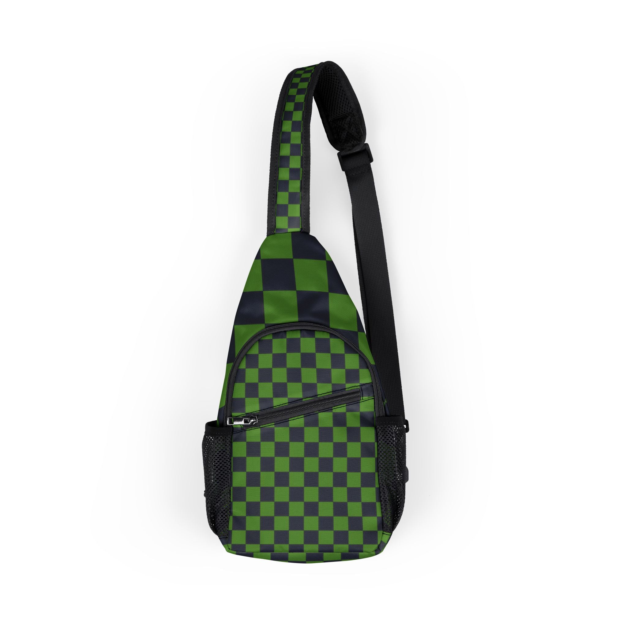 Checkerboard Black and Green Chest Bag (AOP), Artsulli - Art is Long, Life is Short, Bags, Size, One size, , , , , 10953895047470506806