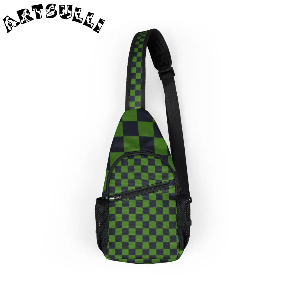 JAKKOUTTHEBXX Checkerboard Black and Green Chest Bag (AOP)