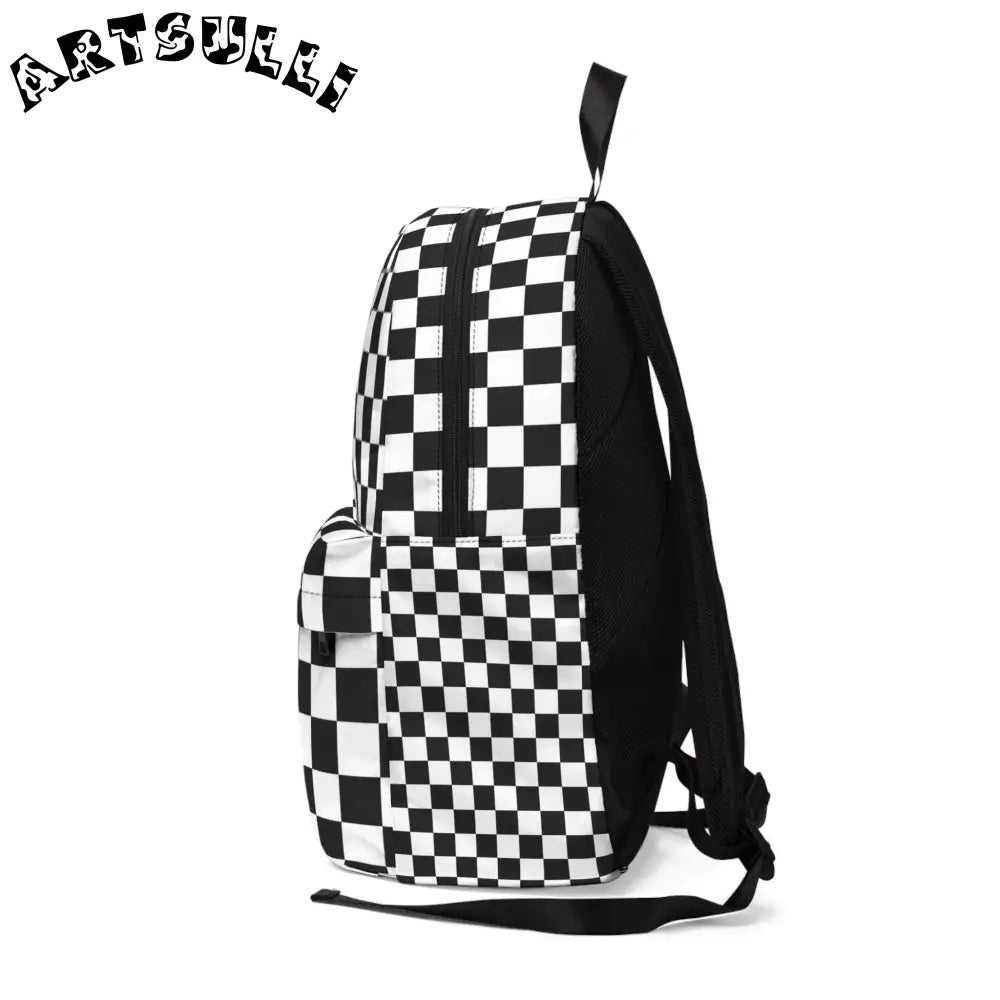 JAKKOUTTHEBXX Checkerboard White and Black Unisex Classic Backpack