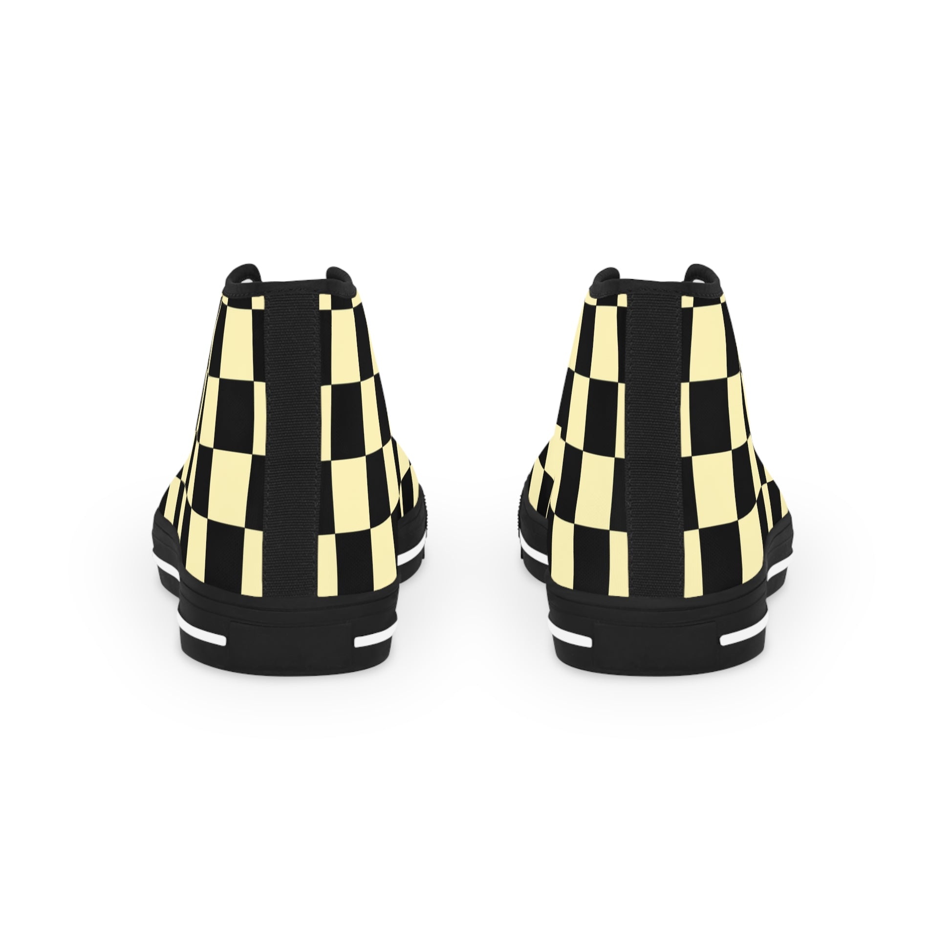 Checkerboard Black and Yellow Men's High Top Sneakers, Artsulli - Art is Long, Life is Short, Shoes, , , , , , , 