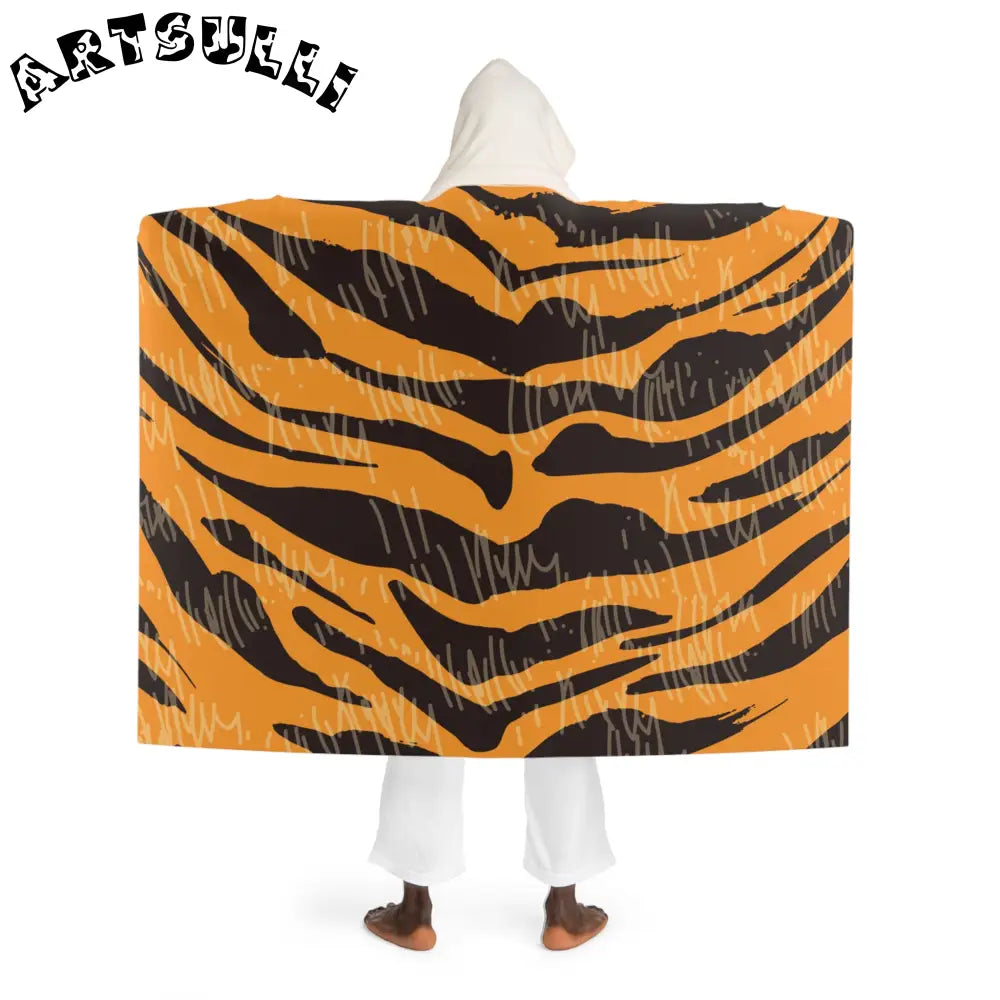 JAKKOUTTHEBXX Tiger Scratches Orange & Black Hooded Sherpa Fleece