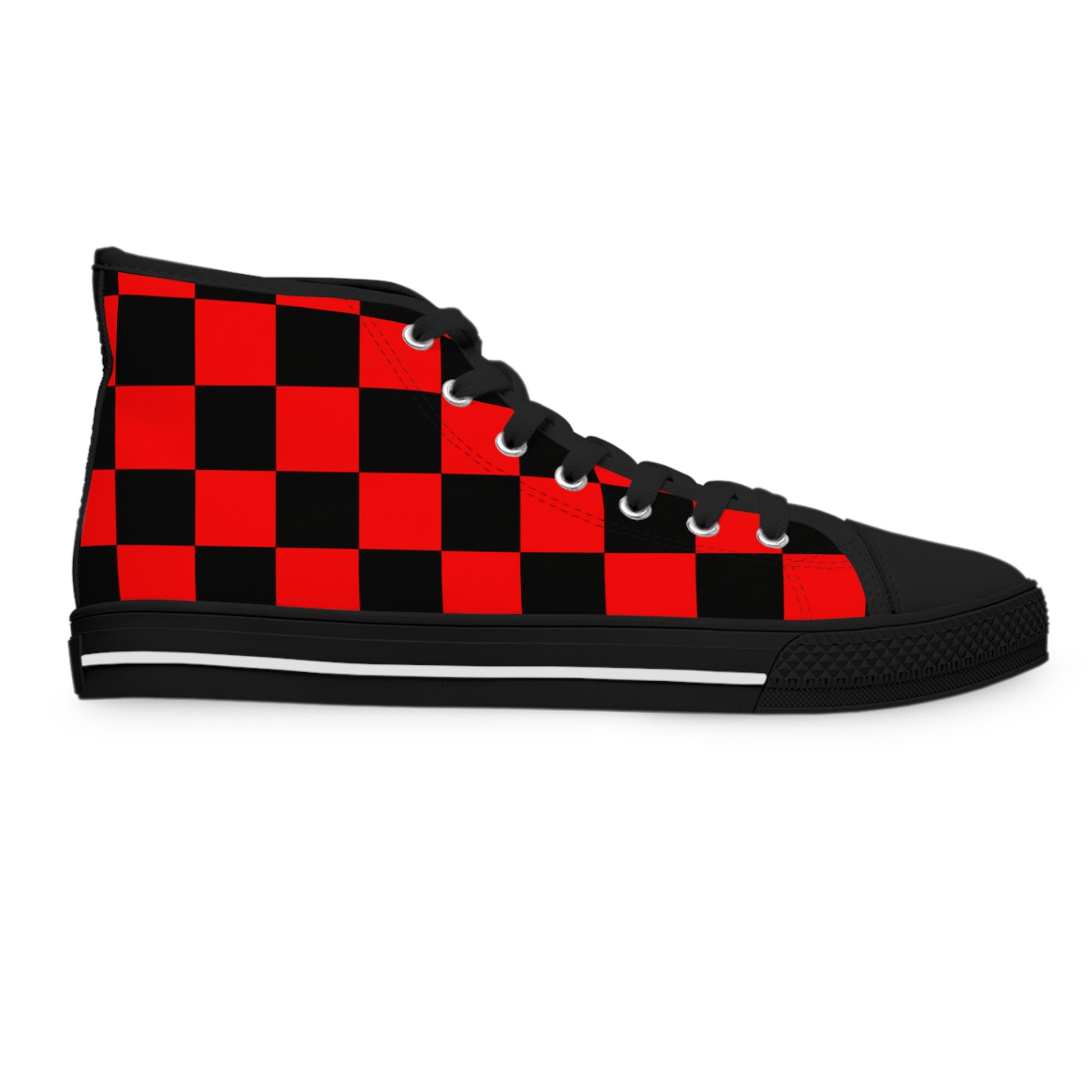 Checkerboard Red and Black Women's High Top Sneakers, Artsulli - Art is Long, Life is Short, Shoes, , , , , , , 