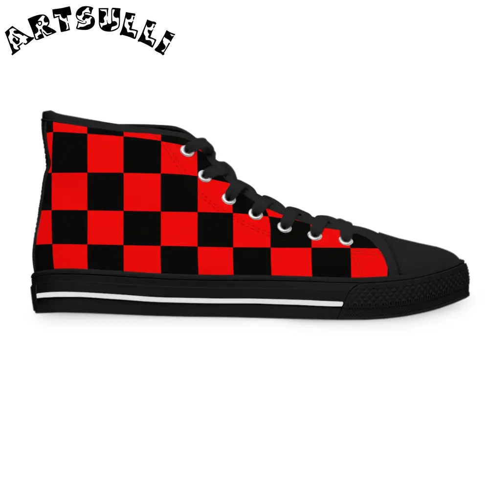 JAKKOUTTHEBXX Checkerboard Red and Black Women’s High Top Sneakers