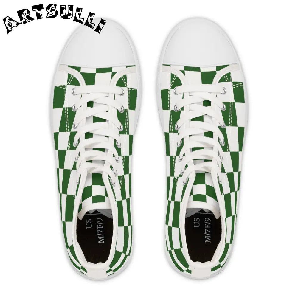 JAKKOUTTHEBXX Checkerboard White and Dark Green Women’s High Top