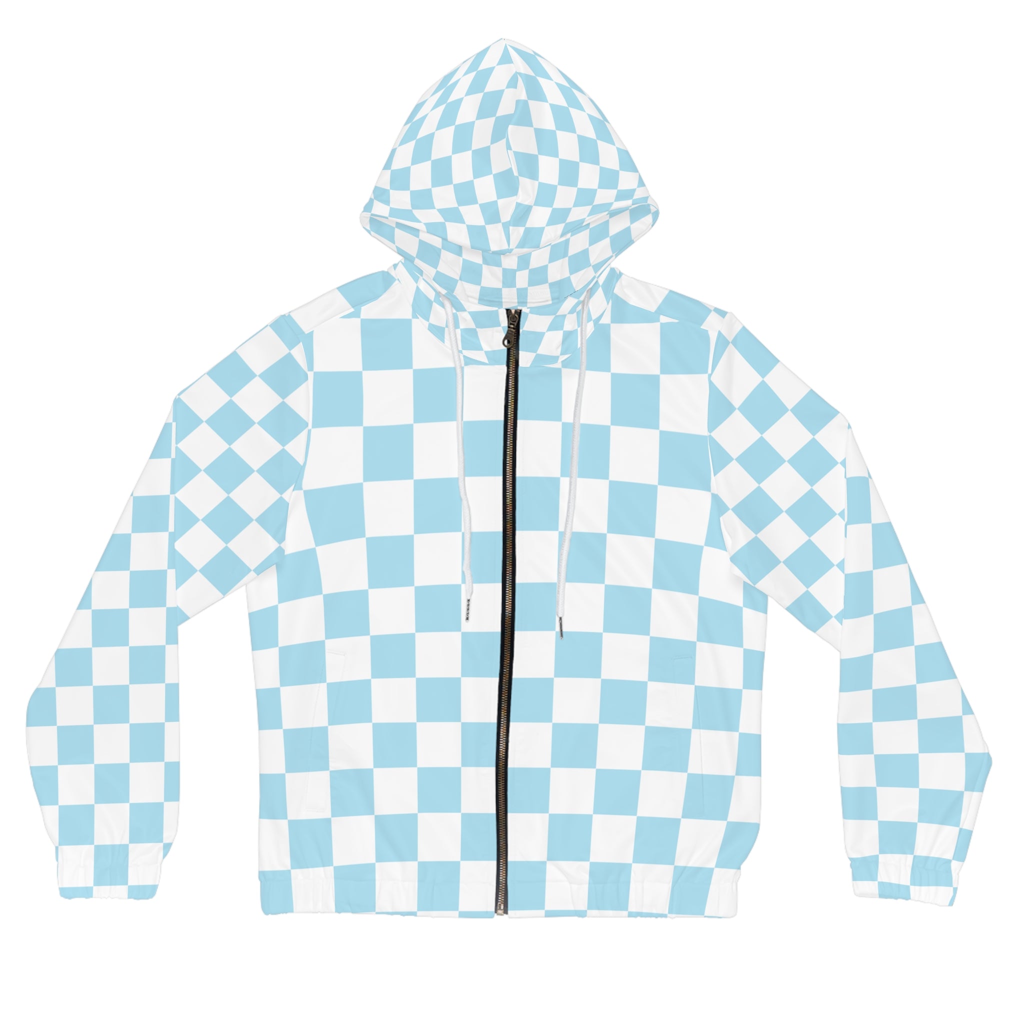 Checkerboard Sky Blue Women’s Full-Zip Hoodie (AOP), Artsulli - Art is Long, Life is Short, All Over Prints, Size, XS, Color, White, , , 11403445073869315136