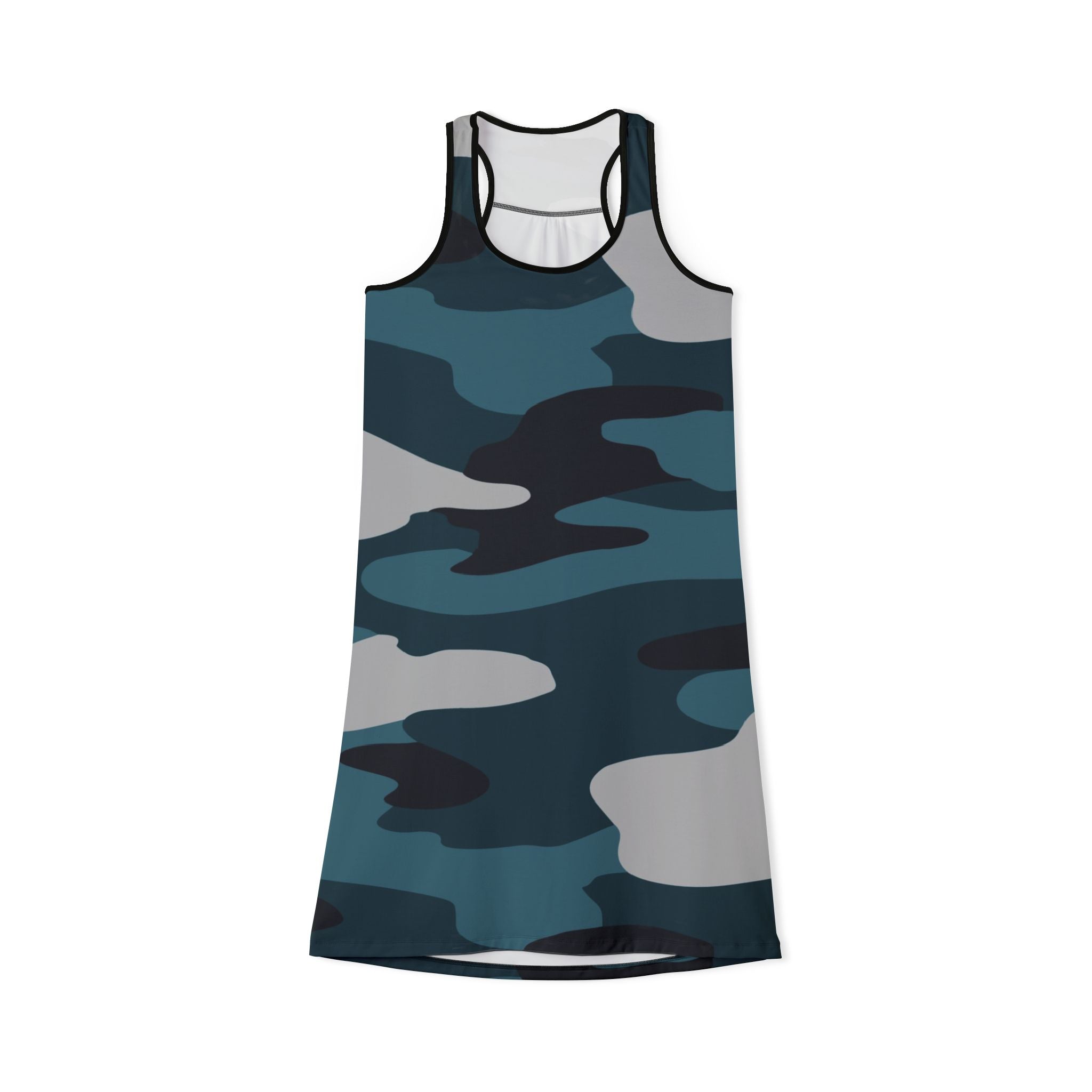 Blue Camouflage Women's Racerback Dress (AOP), Artsulli - Art is Long, Life is Short, Tank Top, Size, XS, Color, Black, , , 12841673254745