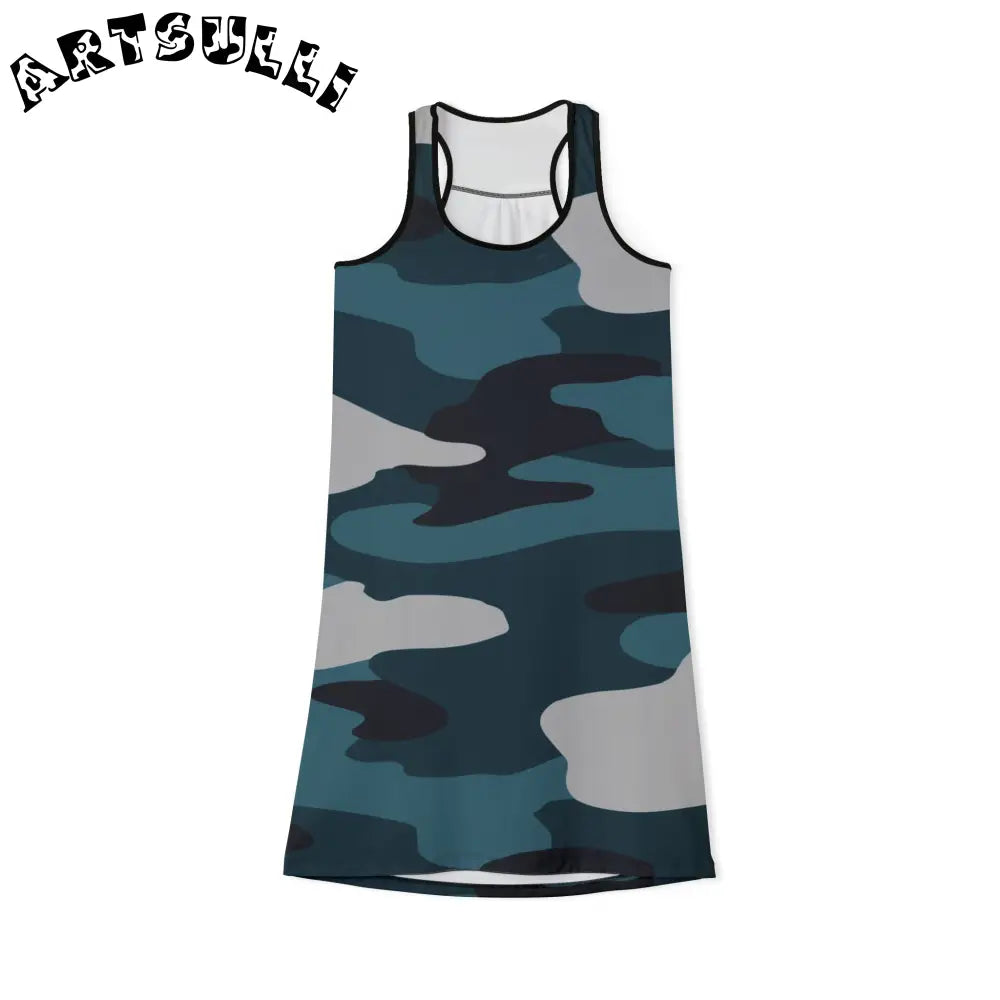 JAKKOUTTHEBXX Blue Camouflage Women’s Racerback Dress (AOP)