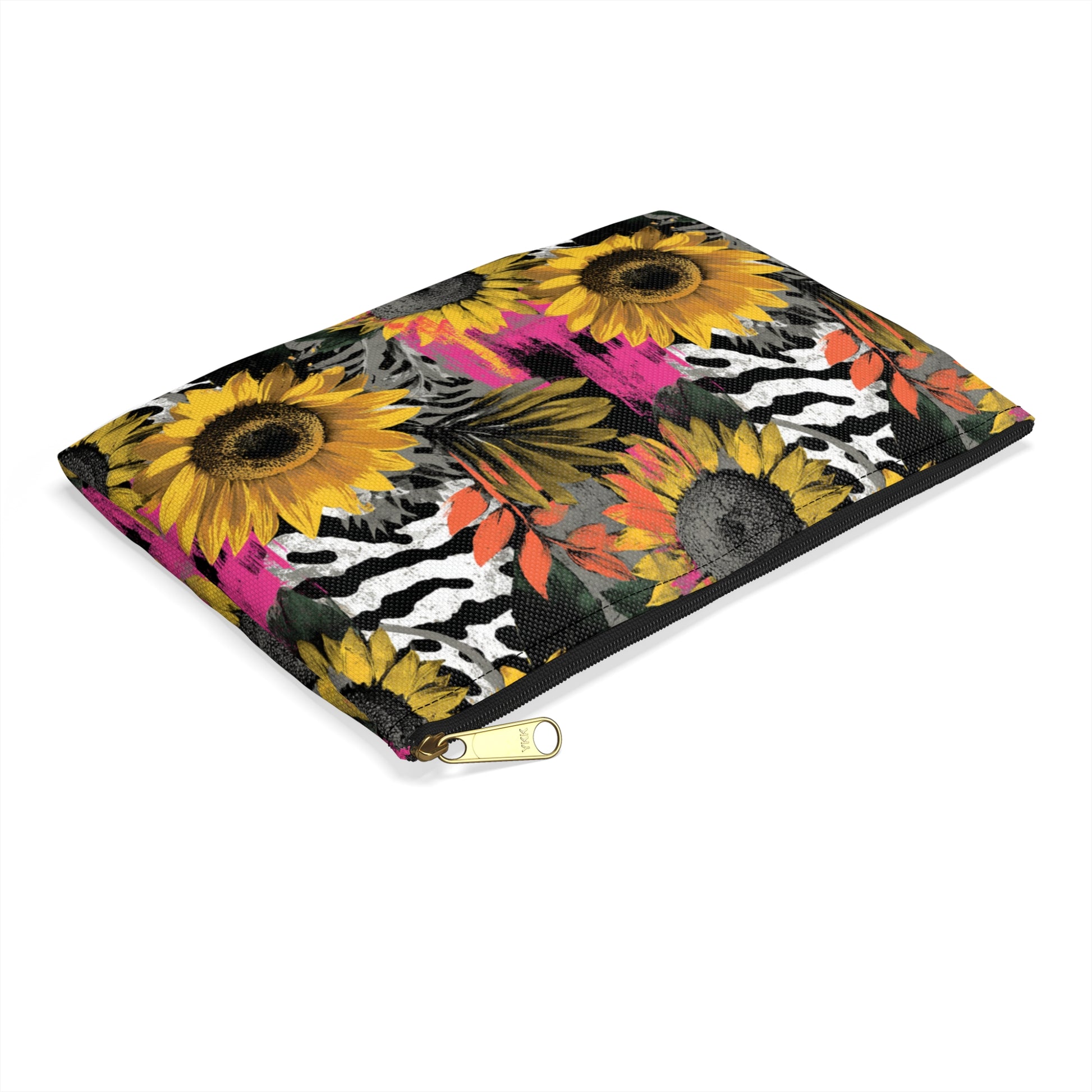 Zebra Stripes x Sunflowers Multi-Color Accessory Pouch, Artsulli - Art is Long, Life is Short, Bags, , , , , , , 
