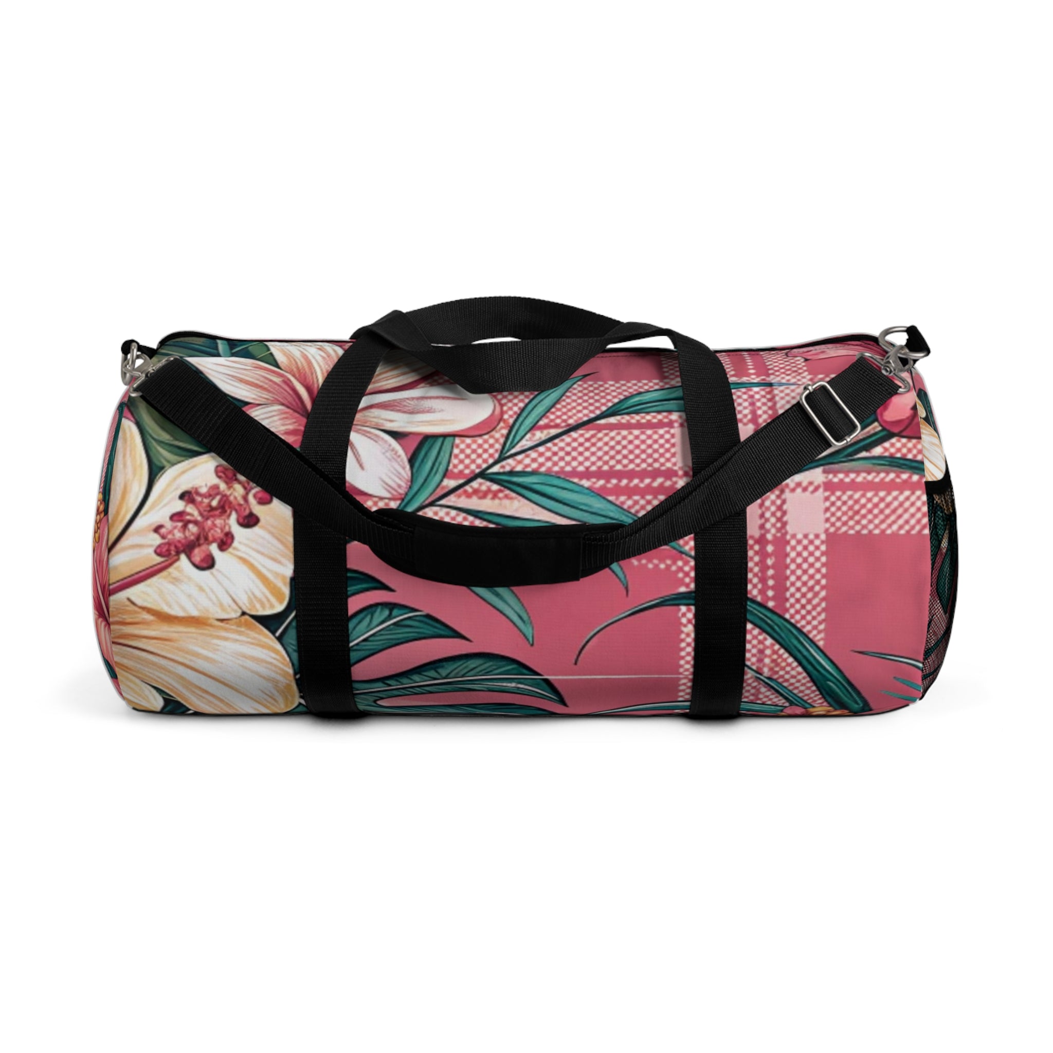 Plaid x Floral Burgundy and Green Duffel Bag, Artsulli - Art is Long, Life is Short, Bags, Size, Large, , , , , 93993330676241