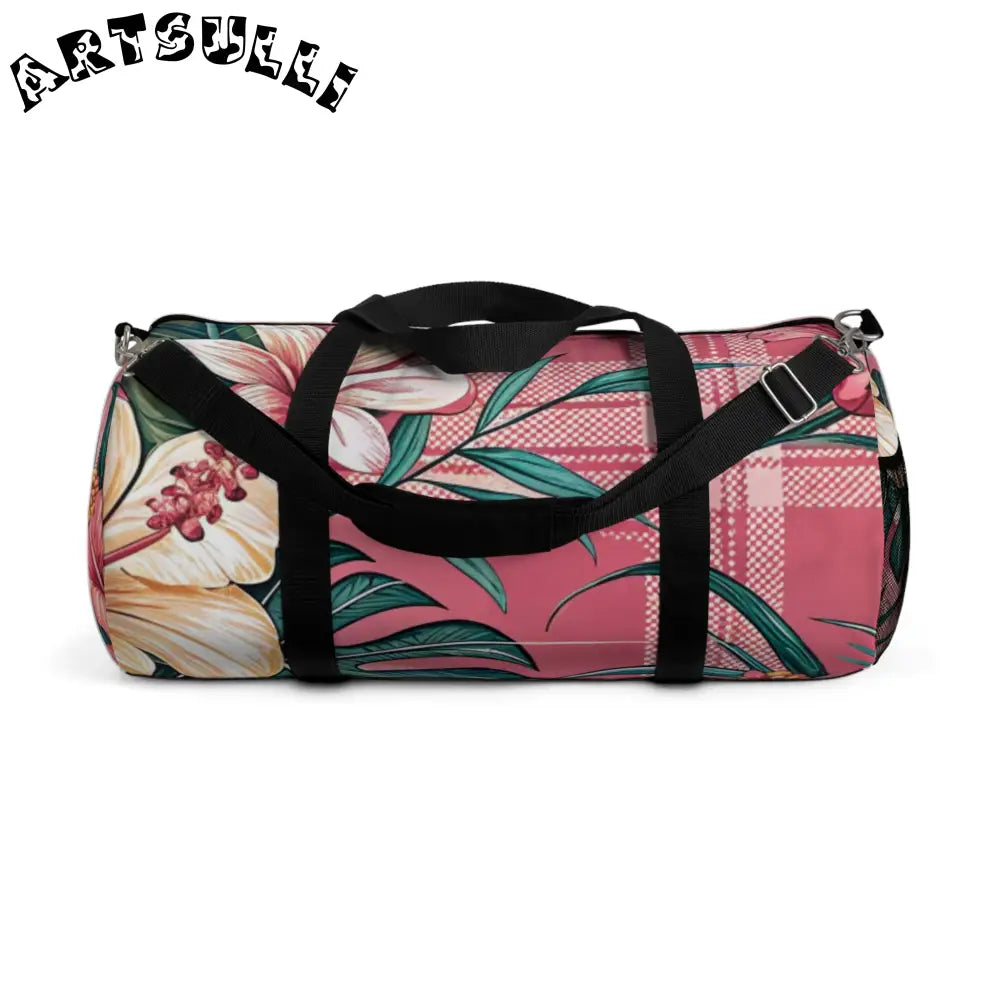 JAKKOUTTHEBXX Plaid x Floral Burgundy and Green Duffel Bag