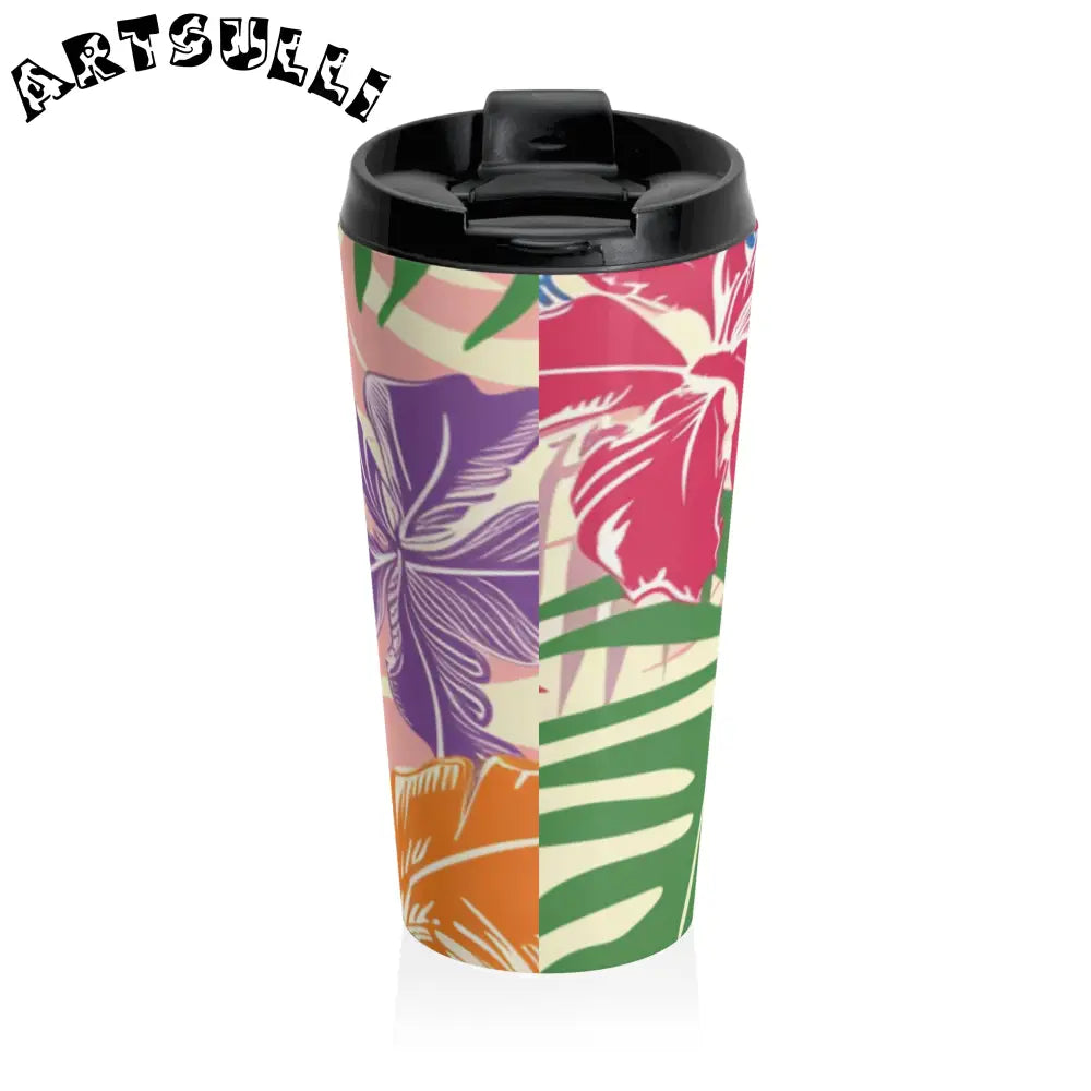 JAKKOUTTHEBXX Tropical Leaf Print Stainless Steel Travel Mug