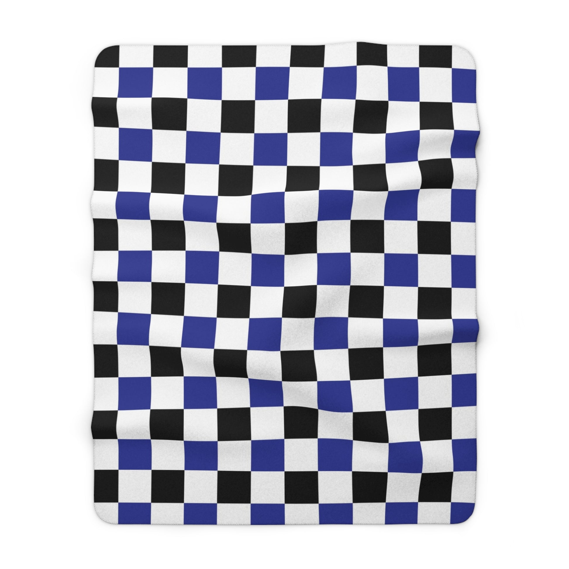 Checkerboard Blue White and Black Sherpa Fleece Blanket, Artsulli - Art is Long, Life is Short, Home Decor, Size, 60" × 80", , , , , 32431206819834255493