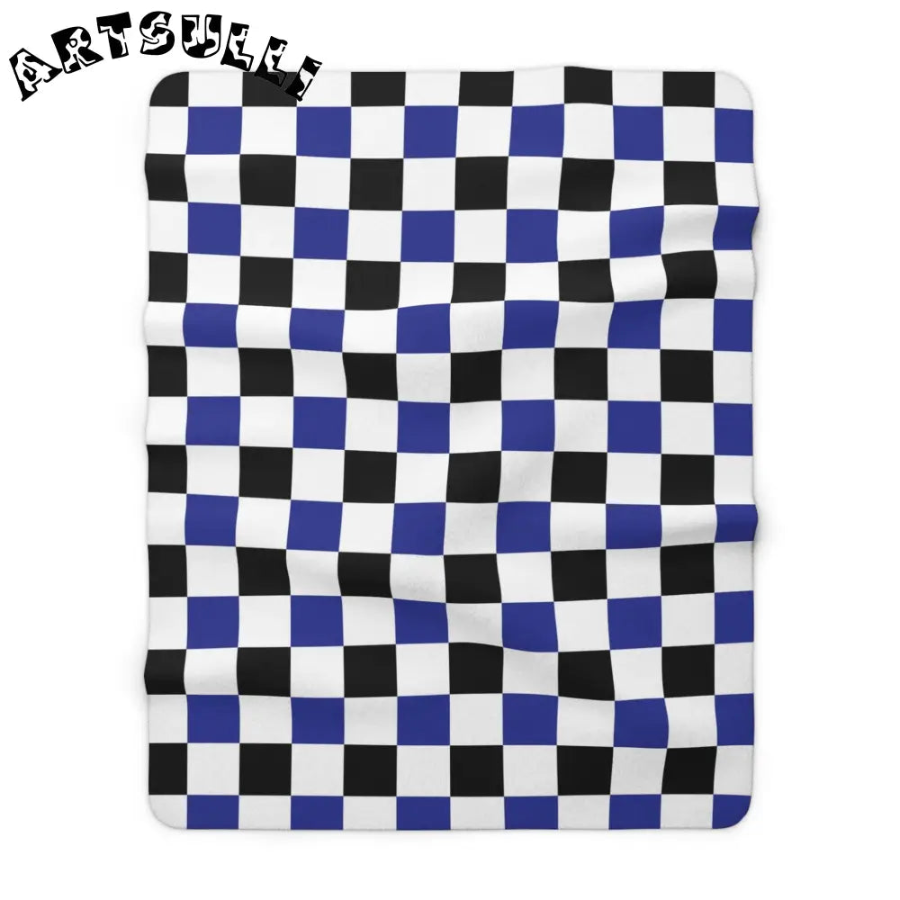 JAKKOUTTHEBXX Checkerboard Blue White and Black Sherpa Fleece