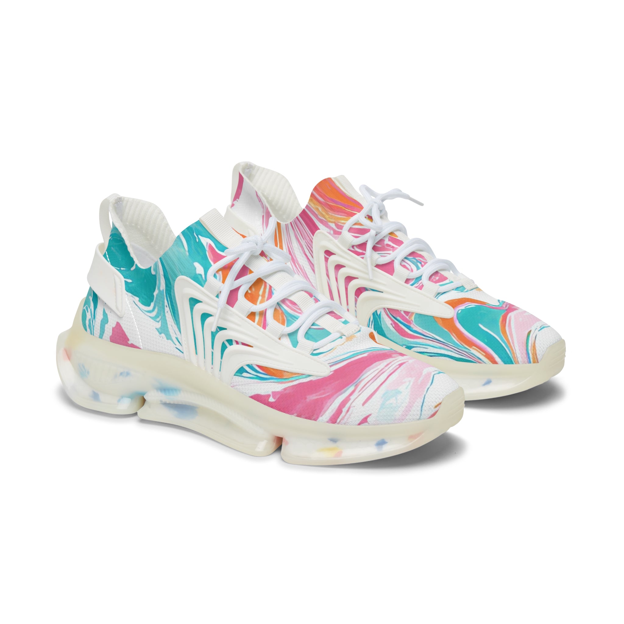 Liquid Pastel Spill Multi-Color Women's Mesh Sneakers, Artsulli - Art is Long, Life is Short, Shoes, Color, White sole, Size, US 5.5, , , 17070456972717577616