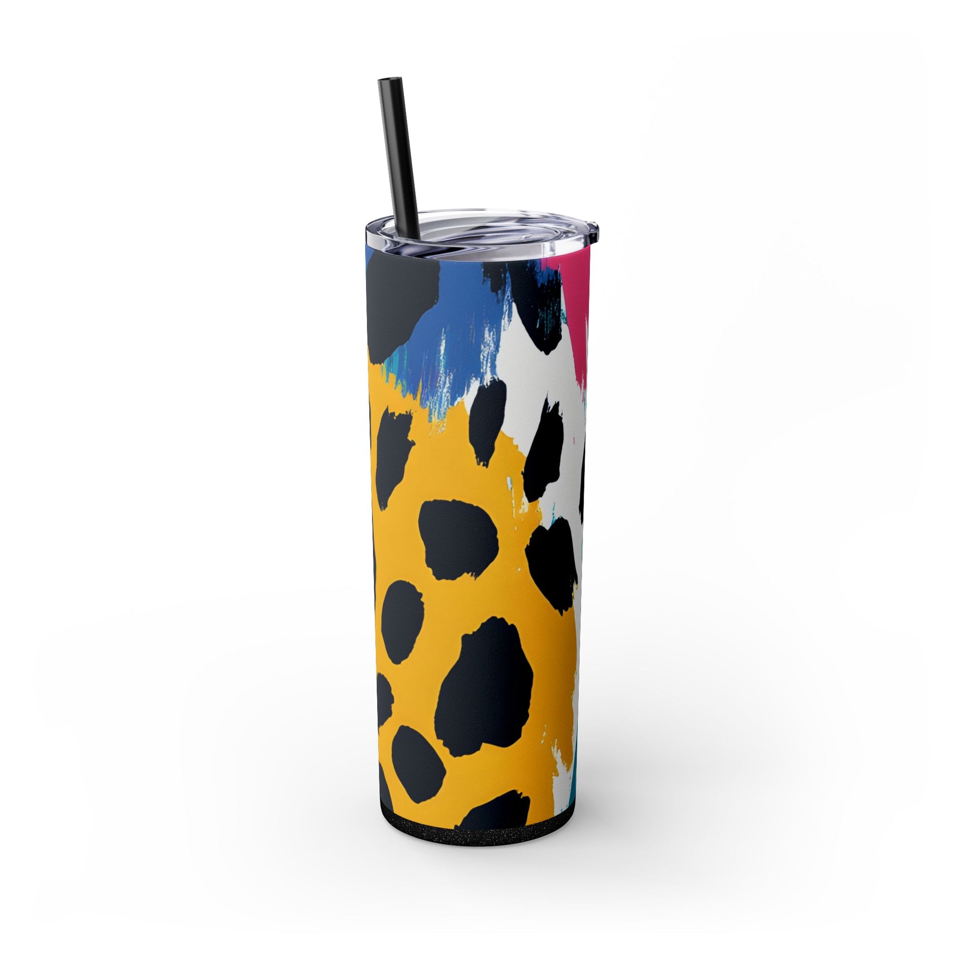 Leopard Print x Paint Brush Strokes Multi-Color Skinny Tumbler with Straw, 20oz, Artsulli - Art is Long, Life is Short, Mug, , , , , , , 