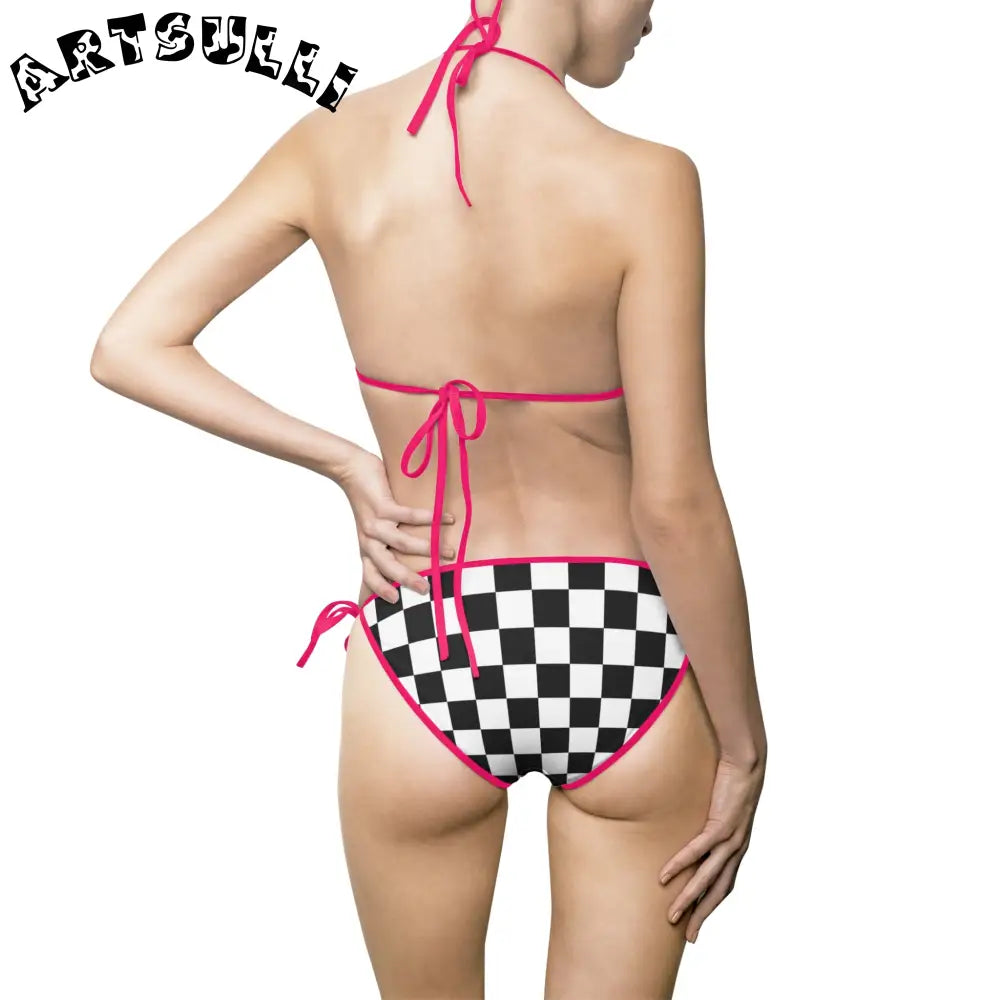 JAKKOUTTHEBXX Checkerboard White and Black Women’s Bikini Swimsuit
