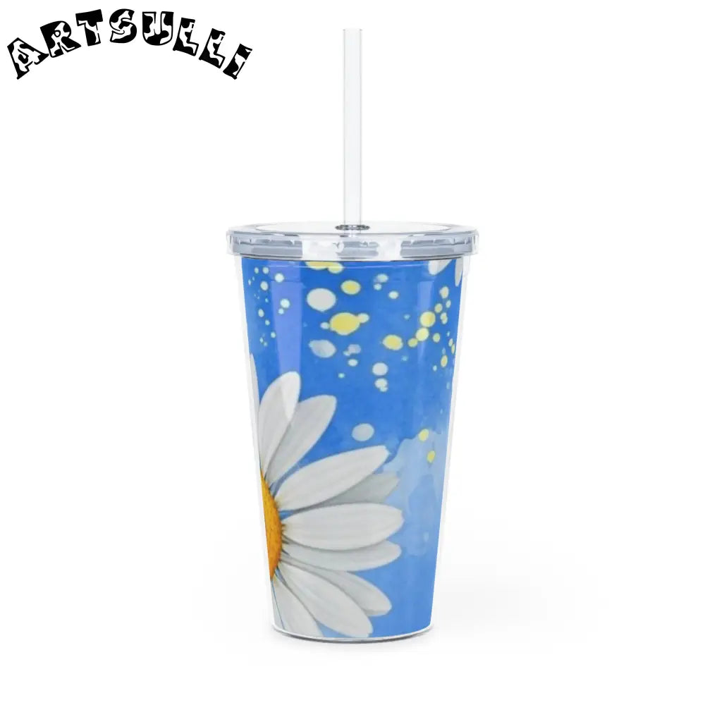 JAKKOUTTHEBXX Daisies Plastic Tumbler with Straw JAKKOUTTHEBXX