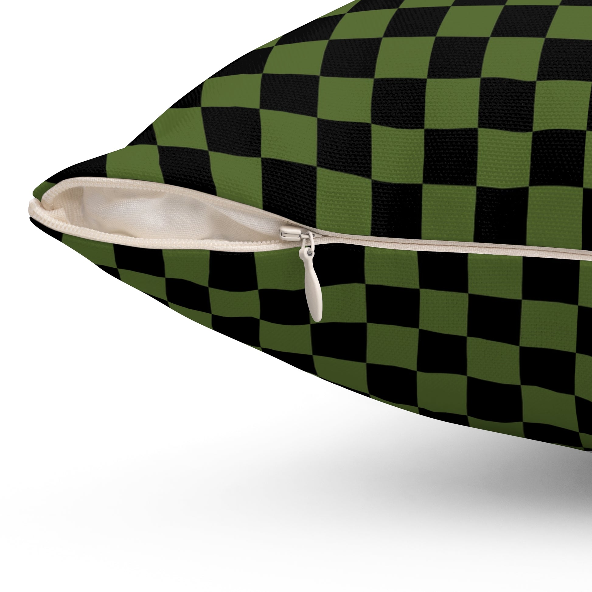 Checkerboard Olive Green and Black Spun Polyester Square Pillow, Artsulli - Art is Long, Life is Short, Home Decor, , , , , , , 