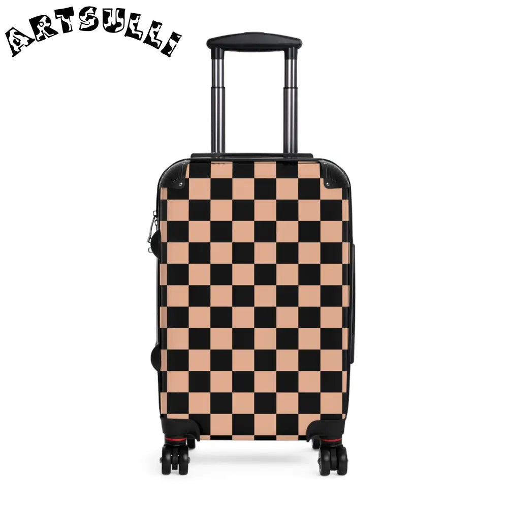 JAKKOUTTHEBXX Checkerboard Soft Orange and Black Suitcase