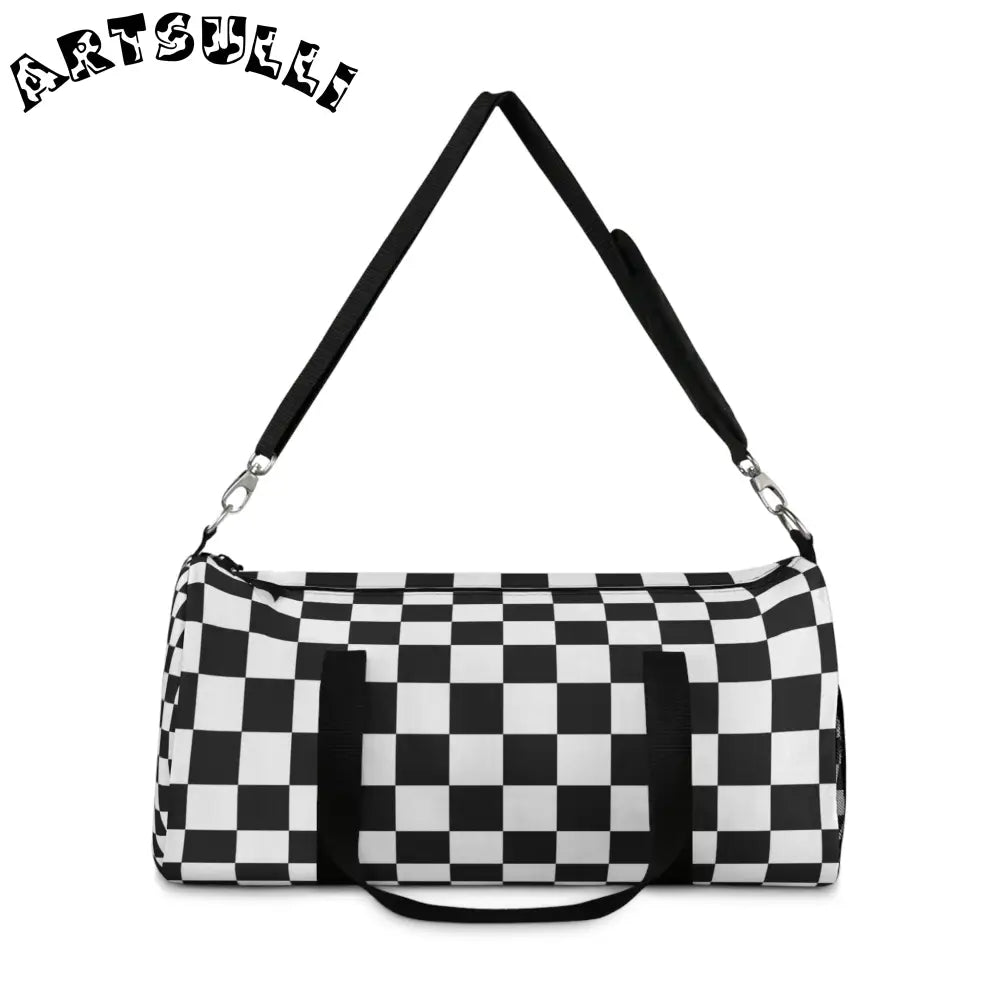 JAKKOUTTHEBXX Checkerboard White and Black Duffel Bag JAKKOUTTHEBXX