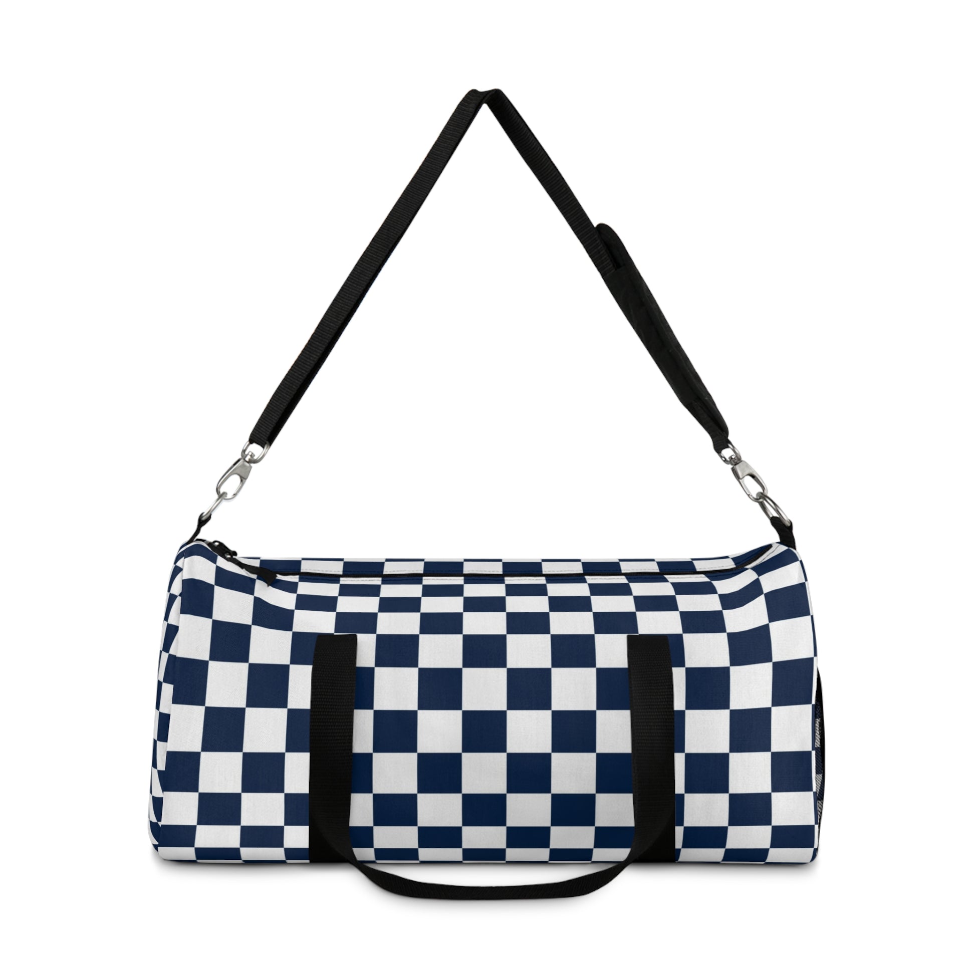 Checkerboard II White and Navy Blue Duffel Bag, Artsulli - Art is Long, Life is Short, Bags, , , , , , , 