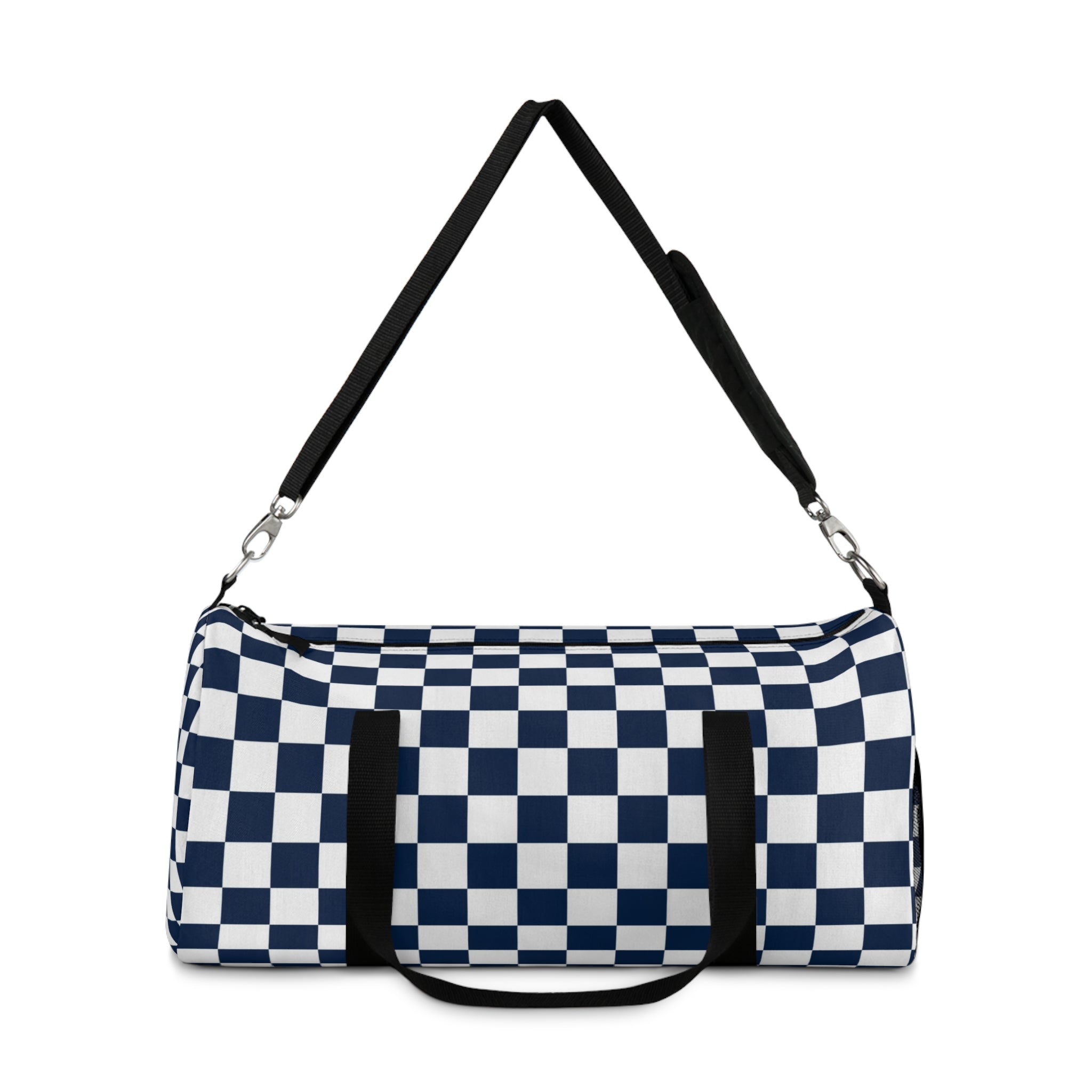 Checkerboard II White and Navy Blue Duffel Bag, Artsulli - Art is Long, Life is Short, Bags, , , , , , , 