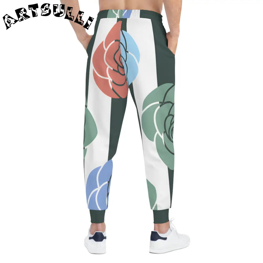 JAKKOUTTHEBXX Stripes x Roses Black and White Athletic Joggers (AOP)