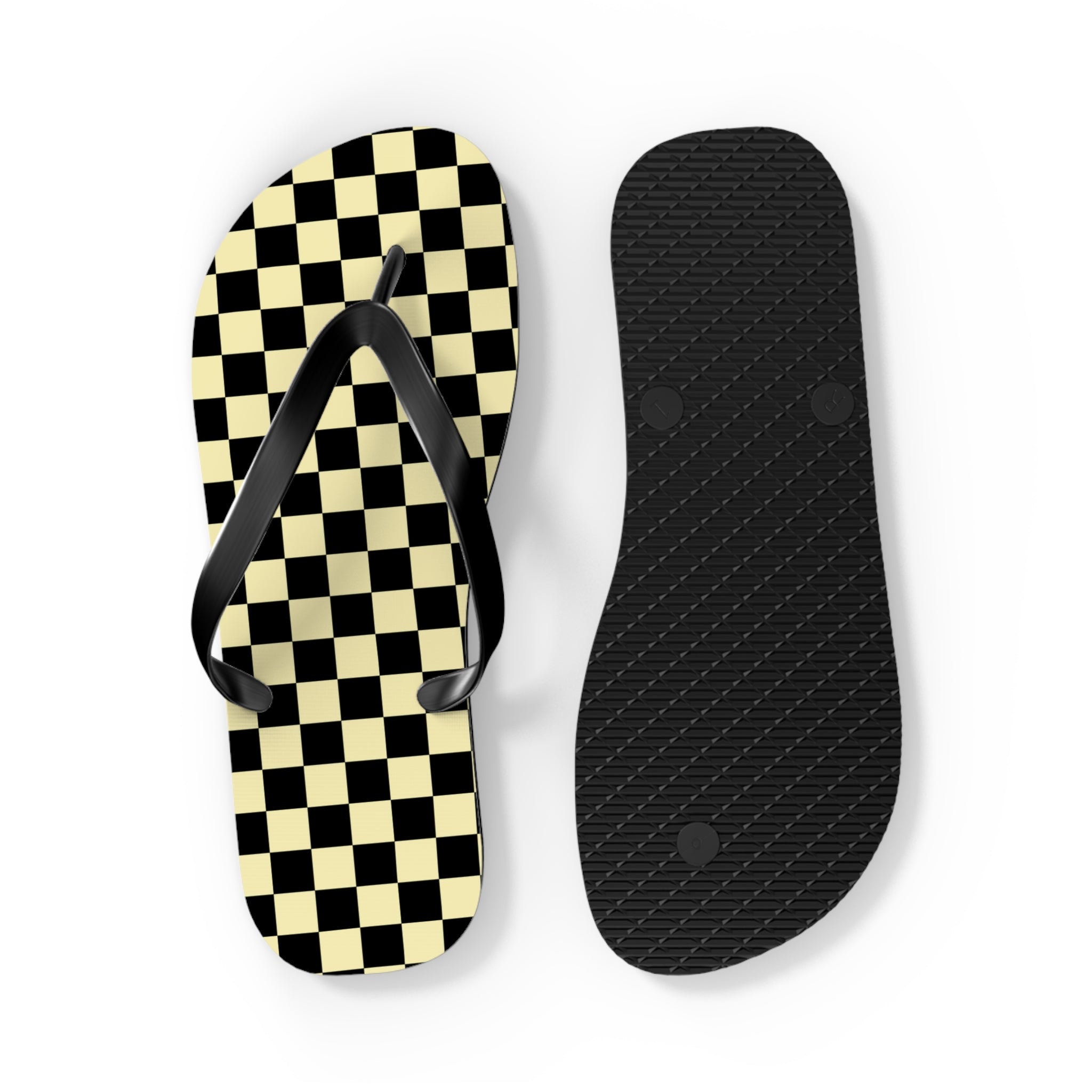Checkerboard Black and Yellow Flip Flops, Artsulli - Art is Long, Life is Short, Shoes, , , , , , , 